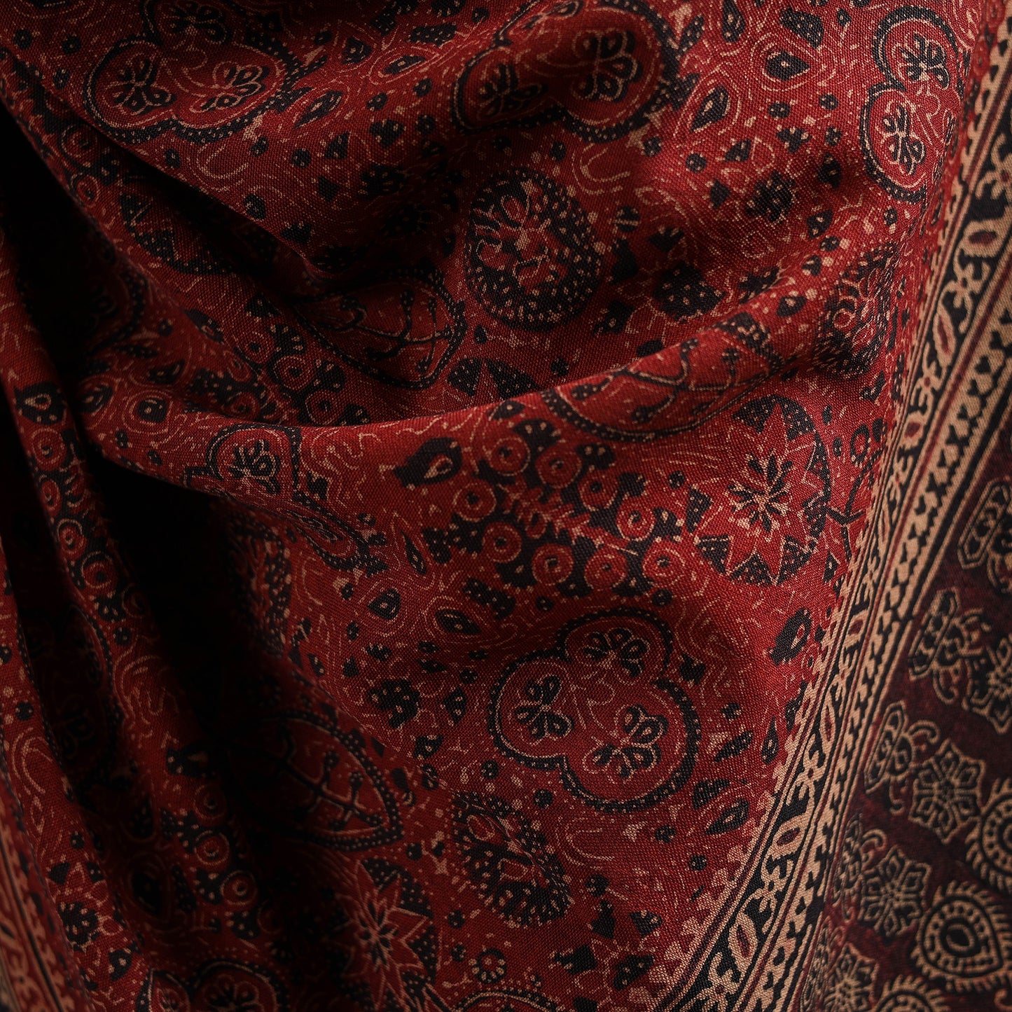 Kutch Handwoven Ajrakh Hand Block Print Merino Wool Shawl 60