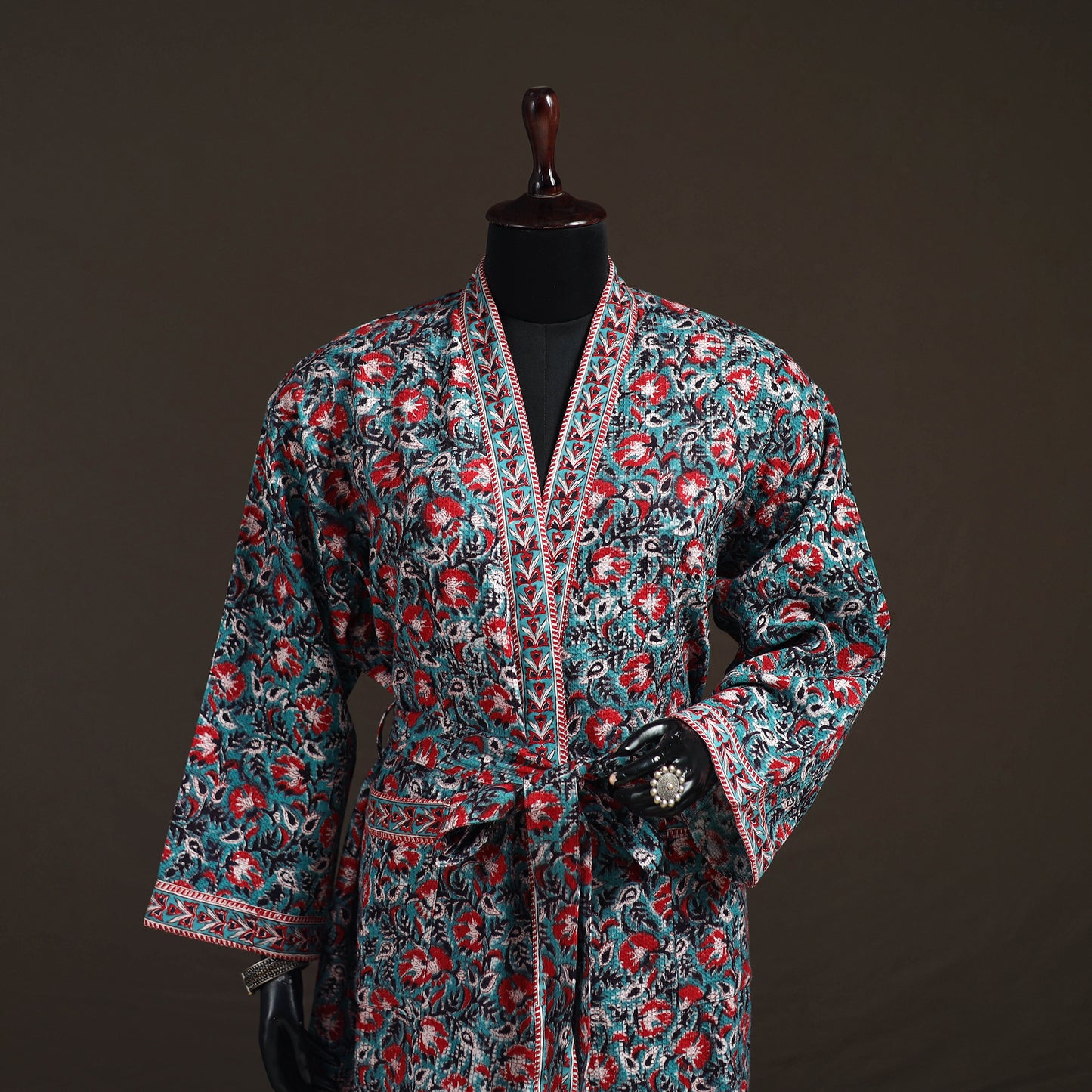 Sanganeri Hand Block Print Waffle Weave Cotton Bath Robe 16