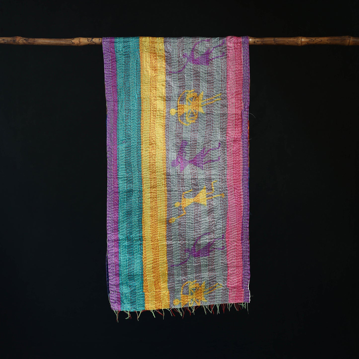 Bengal Kantha Handwork Patchwork Reversible Silk Stole 349
