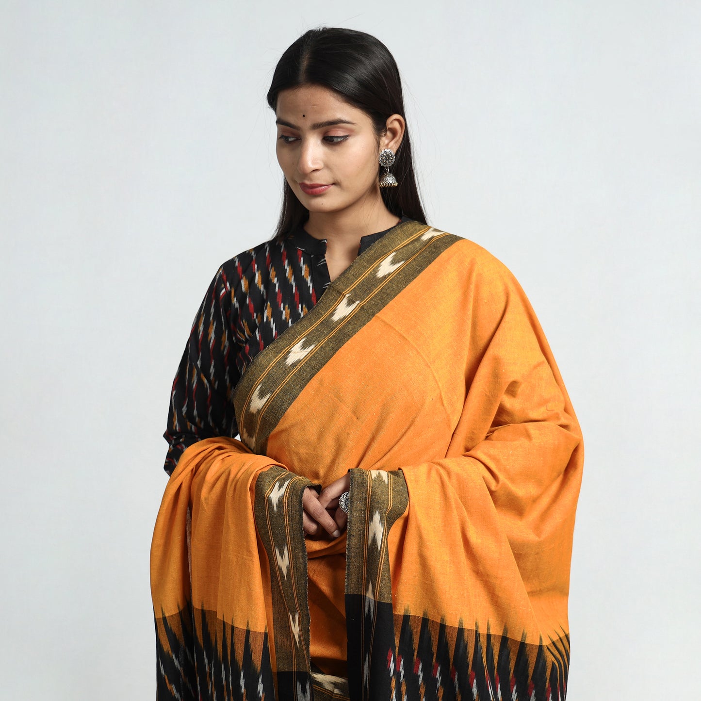 Buy Pochampally Ikat Weave Cotton Kurta with Palazzo & Dupatta Set Online l iTokri.com