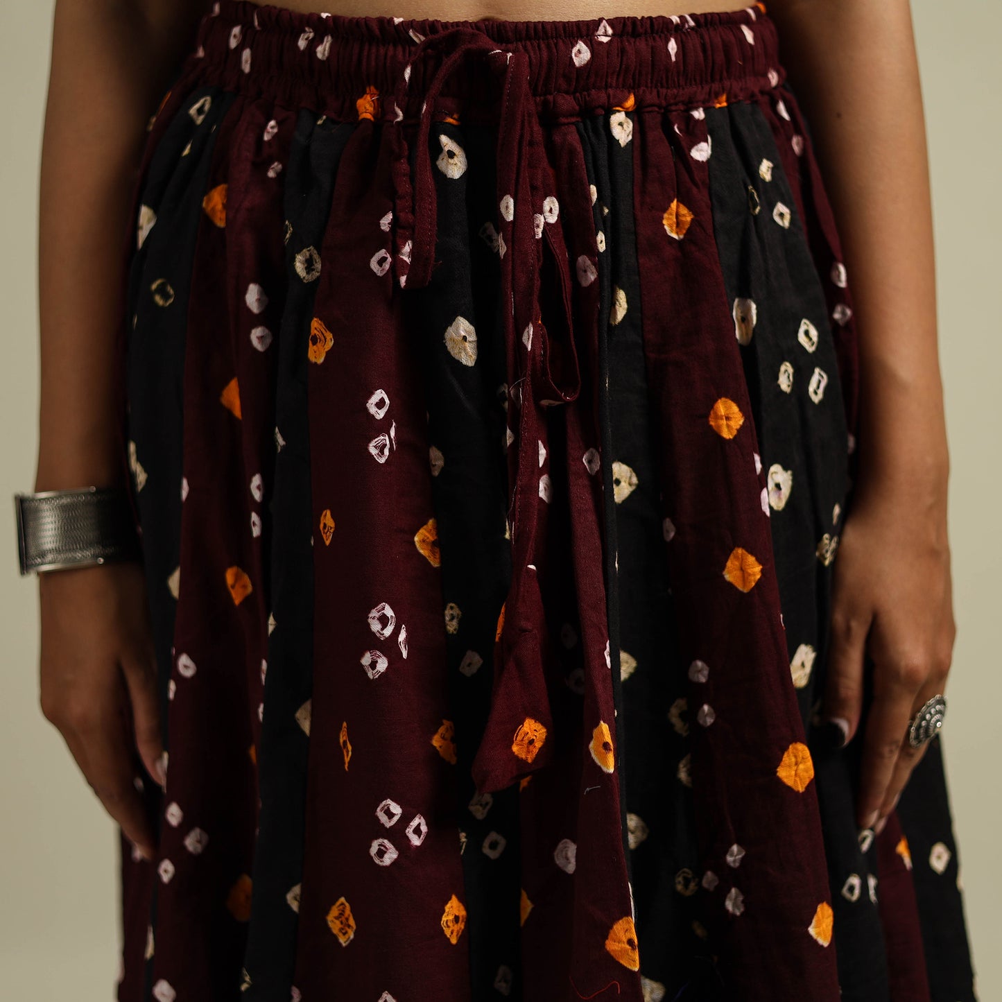 Multicolor - Bandhani Tie-Dye 24 Kali Patchwork Cotton Long Skirt 06