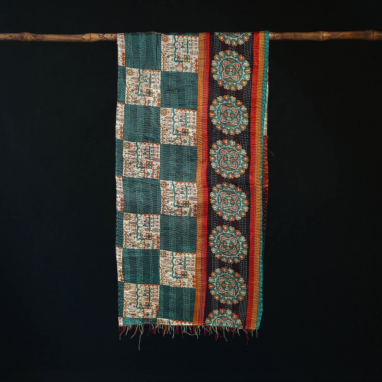Bengal Kantha Handwork Patchwork Reversible Silk Stole 348