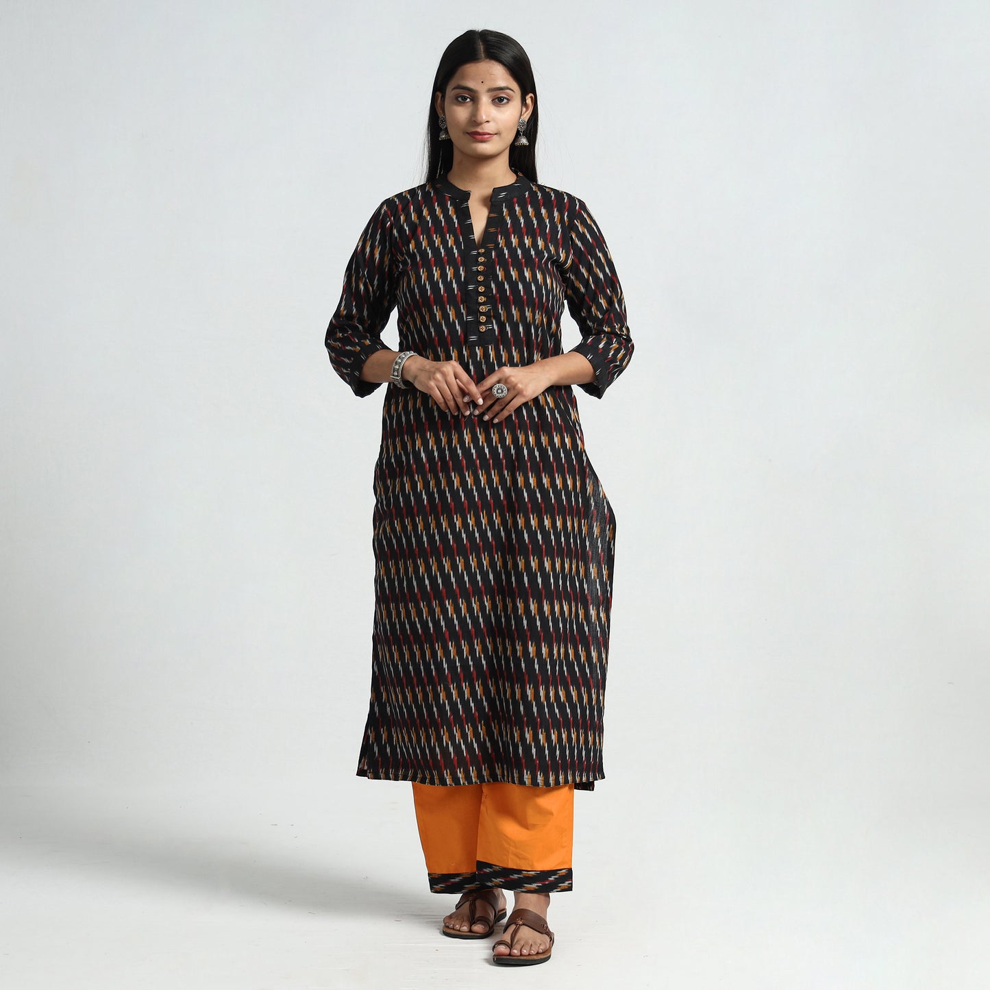 Buy Pochampally Ikat Weave Cotton Kurta with Palazzo & Dupatta Set Online l iTokri.com