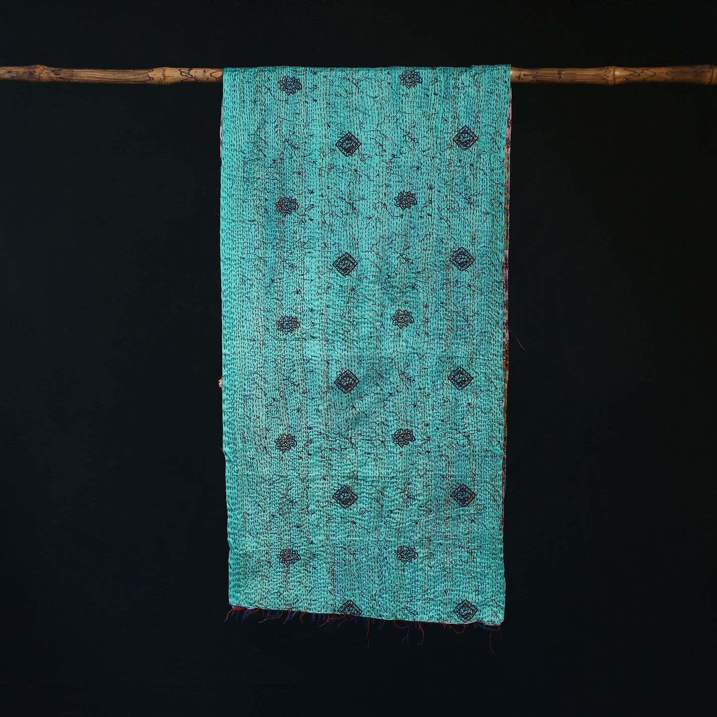 Bengal Kantha Handwork Patchwork Reversible Silk Stole 345
