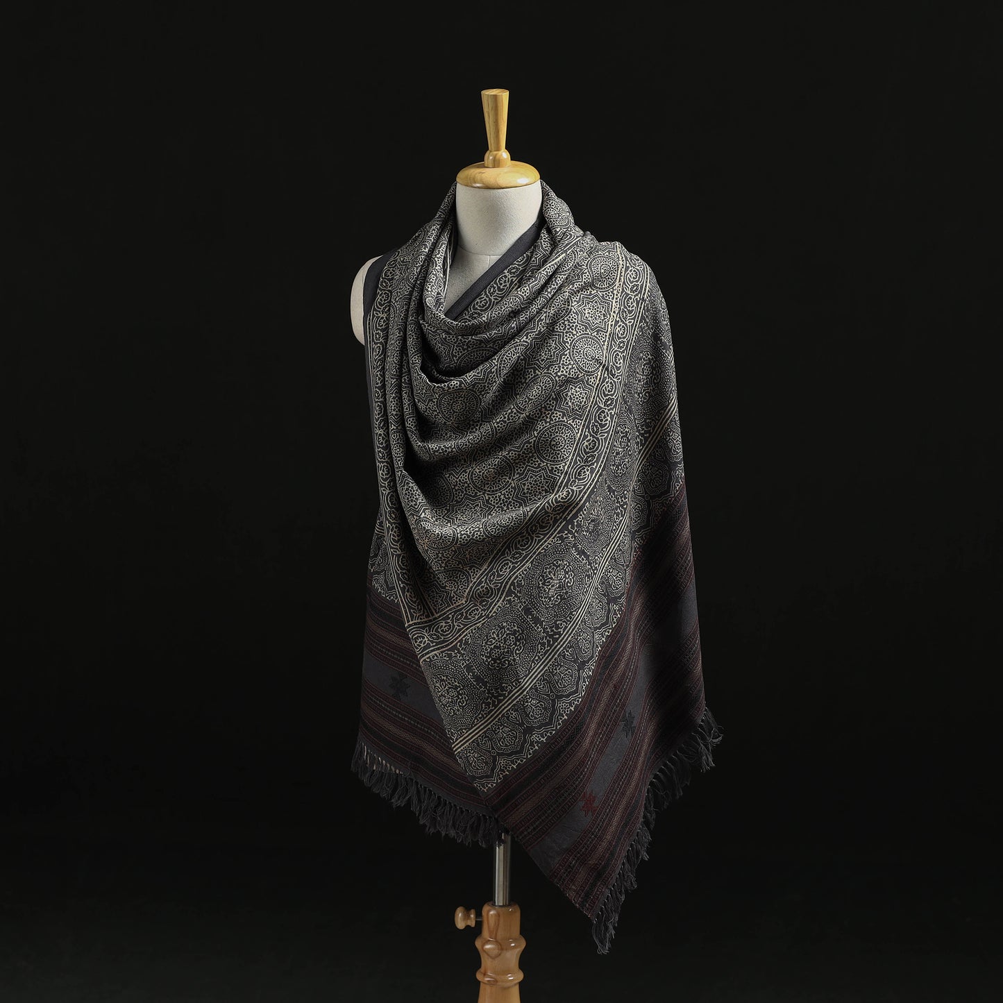 Kutch Handwoven Ajrakh Hand Block Print Merino Wool Shawl 62