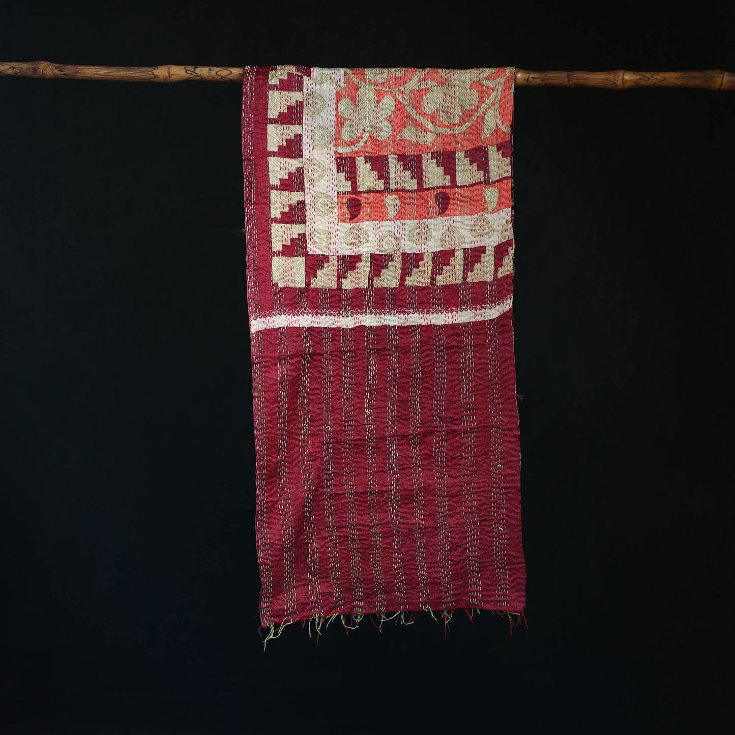 Bengal Kantha Handwork Patchwork Reversible Silk Stole 344