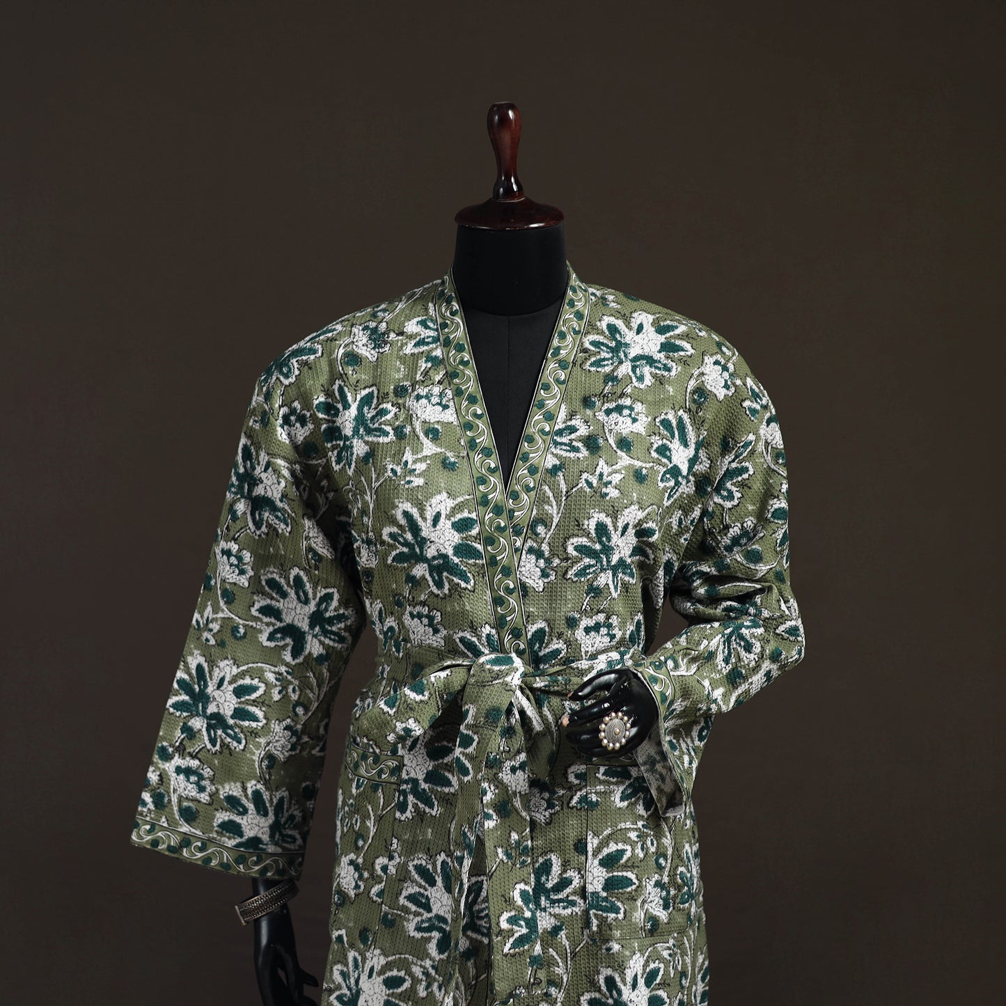 Sanganeri Hand Block Print Waffle Weave Cotton Bath Robe 18