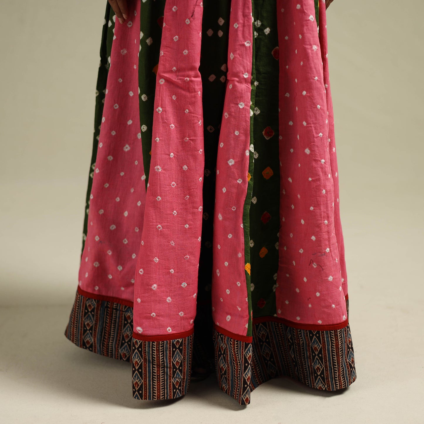 Multicolor - Bandhani Tie-Dye 24 Kali Patchwork Cotton Long Skirt 08