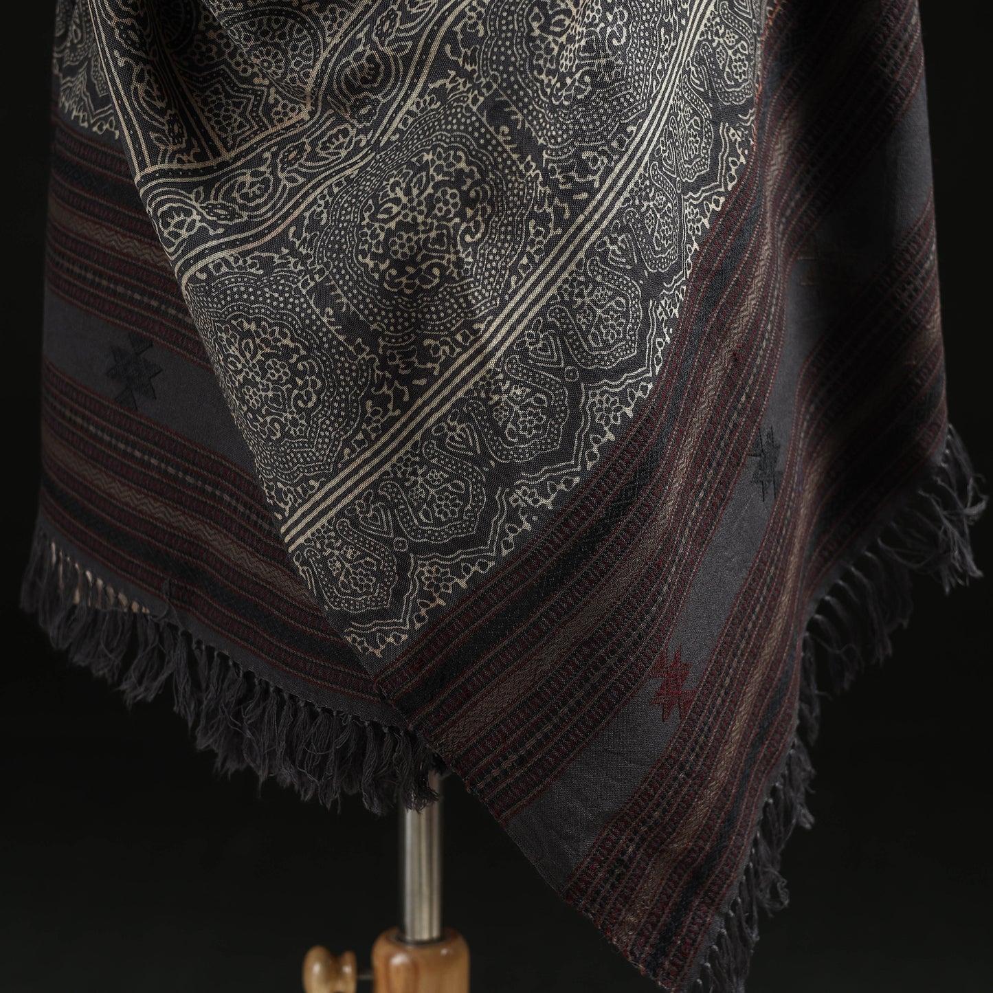 Kutch Handwoven Ajrakh Hand Block Print Merino Wool Shawl 62