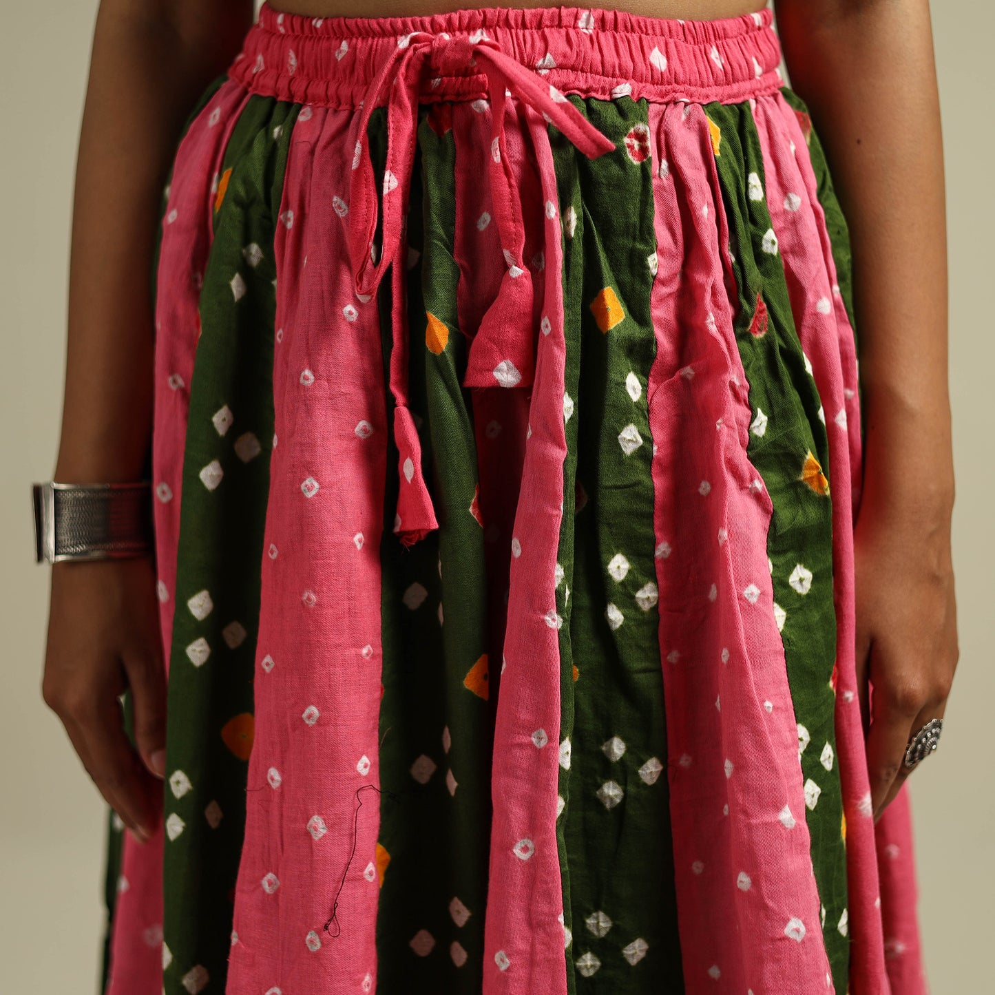 Multicolor - Bandhani Tie-Dye 24 Kali Patchwork Cotton Long Skirt 08