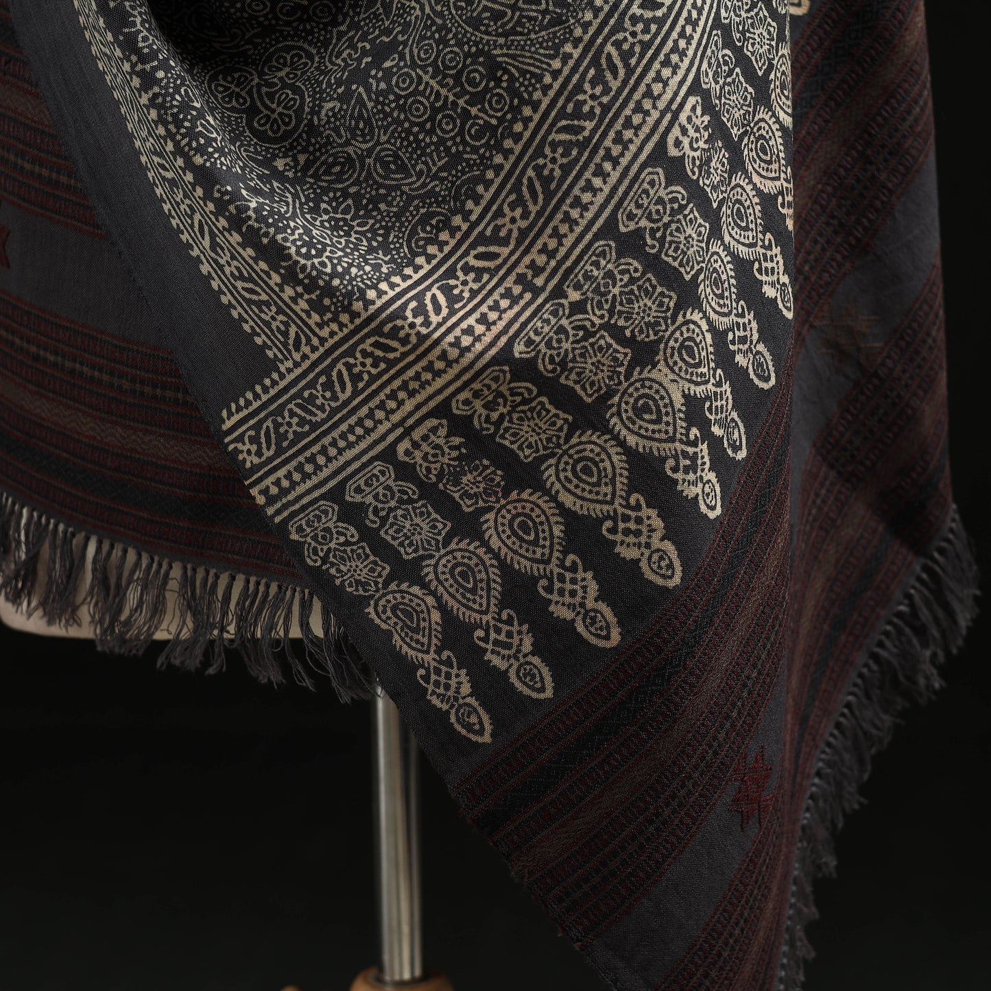 Kutch Handwoven Ajrakh Hand Block Print Merino Wool Shawl 63