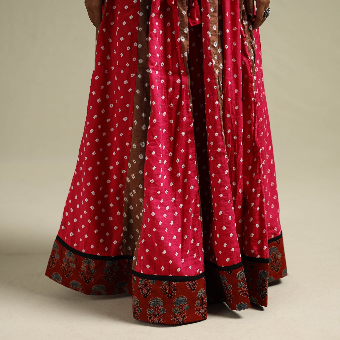 Multicolor - Bandhani Tie-Dye 24 Kali Patchwork Cotton Long Skirt 10