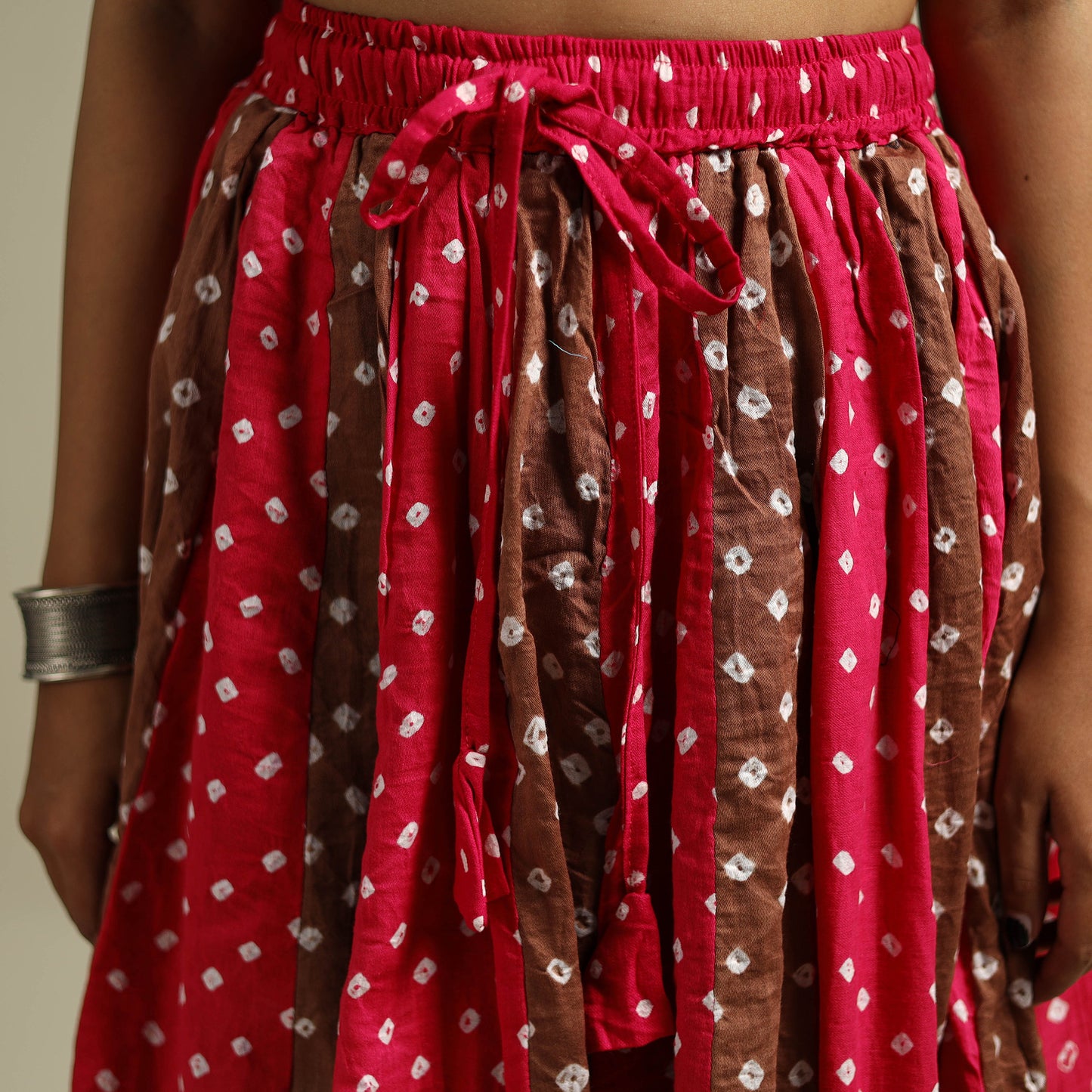 Multicolor - Bandhani Tie-Dye 24 Kali Patchwork Cotton Long Skirt 10
