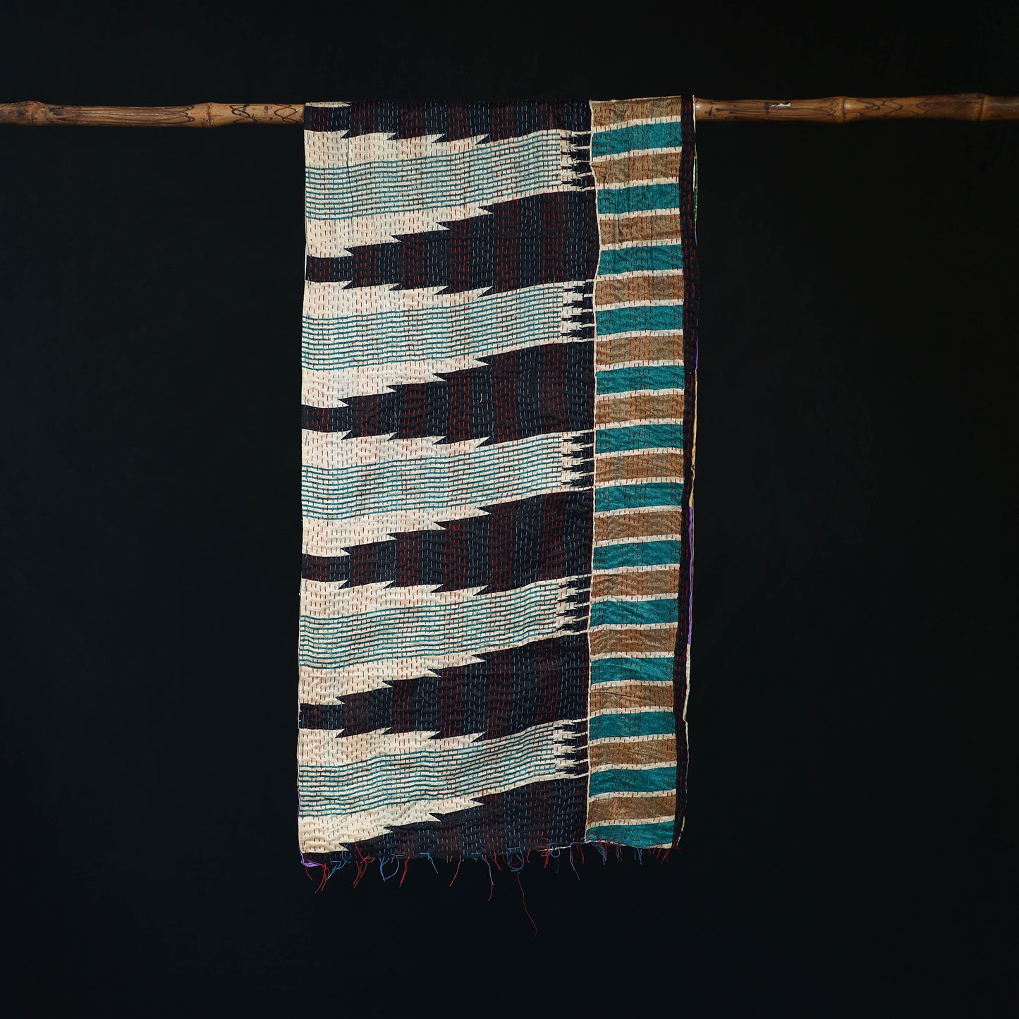 Bengal Kantha Handwork Patchwork Reversible Silk Stole 335