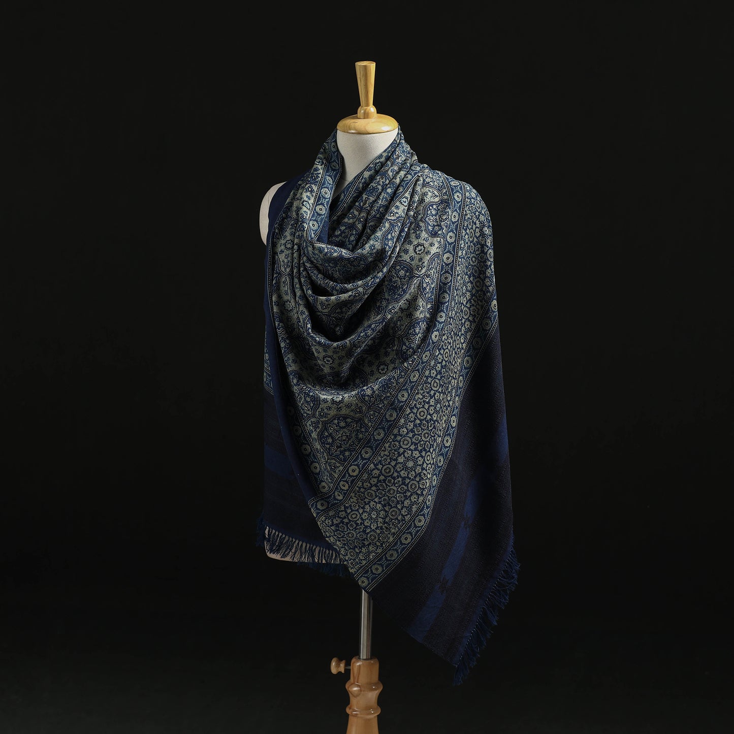 Kutch Handwoven Ajrakh Hand Block Print Merino Wool Shawl 64
