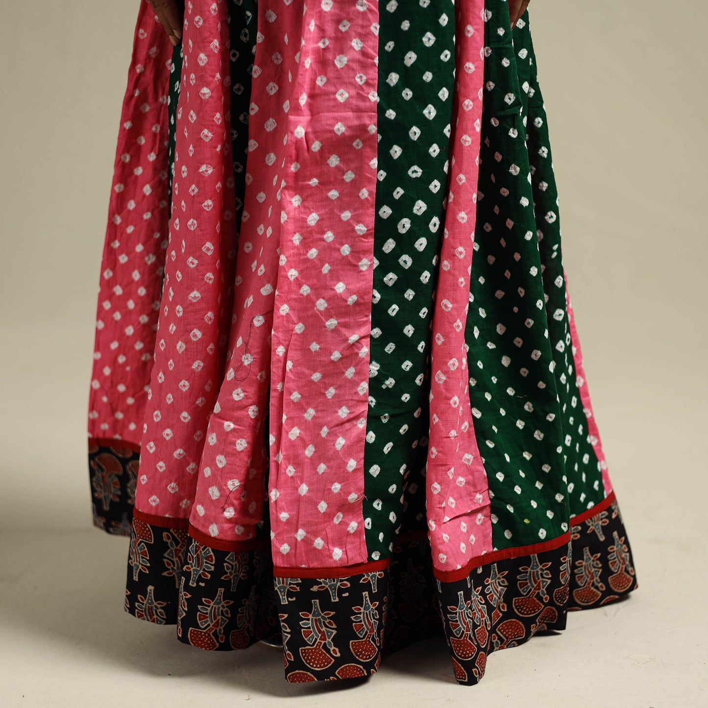 Multicolor - Bandhani Tie-Dye 24 Kali Patchwork Cotton Long Skirt 11