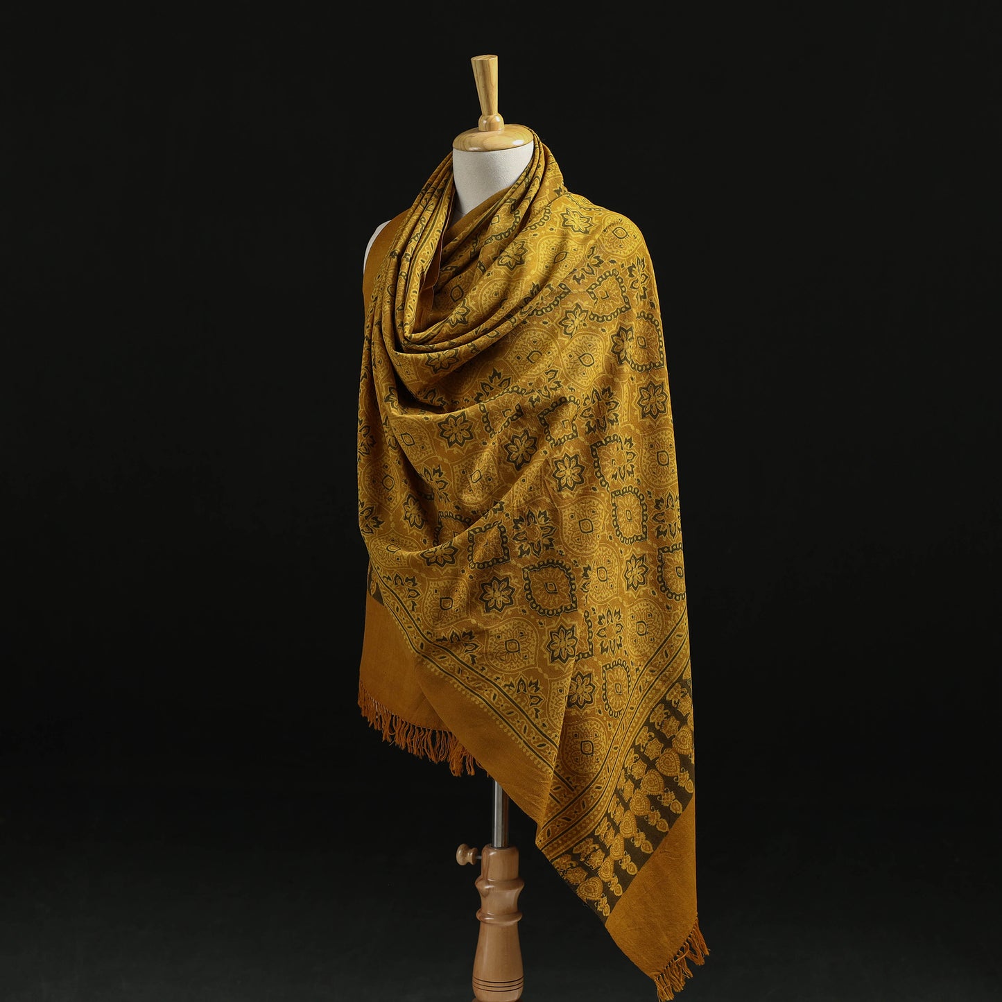 Kutch Handwoven Ajrakh Hand Block Print Merino Wool Shawl 65