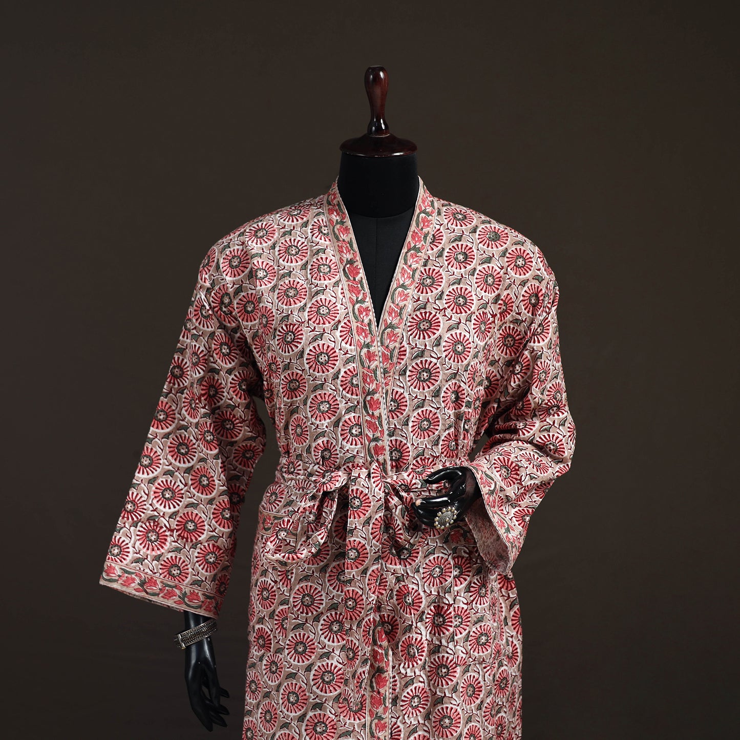 Sanganeri Hand Block Print Waffle Weave Cotton Bath Robe 21