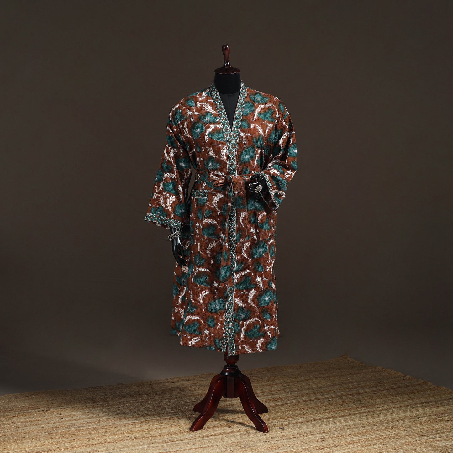 Sanganeri Hand Block Print Waffle Weave Cotton Bath Robe 22