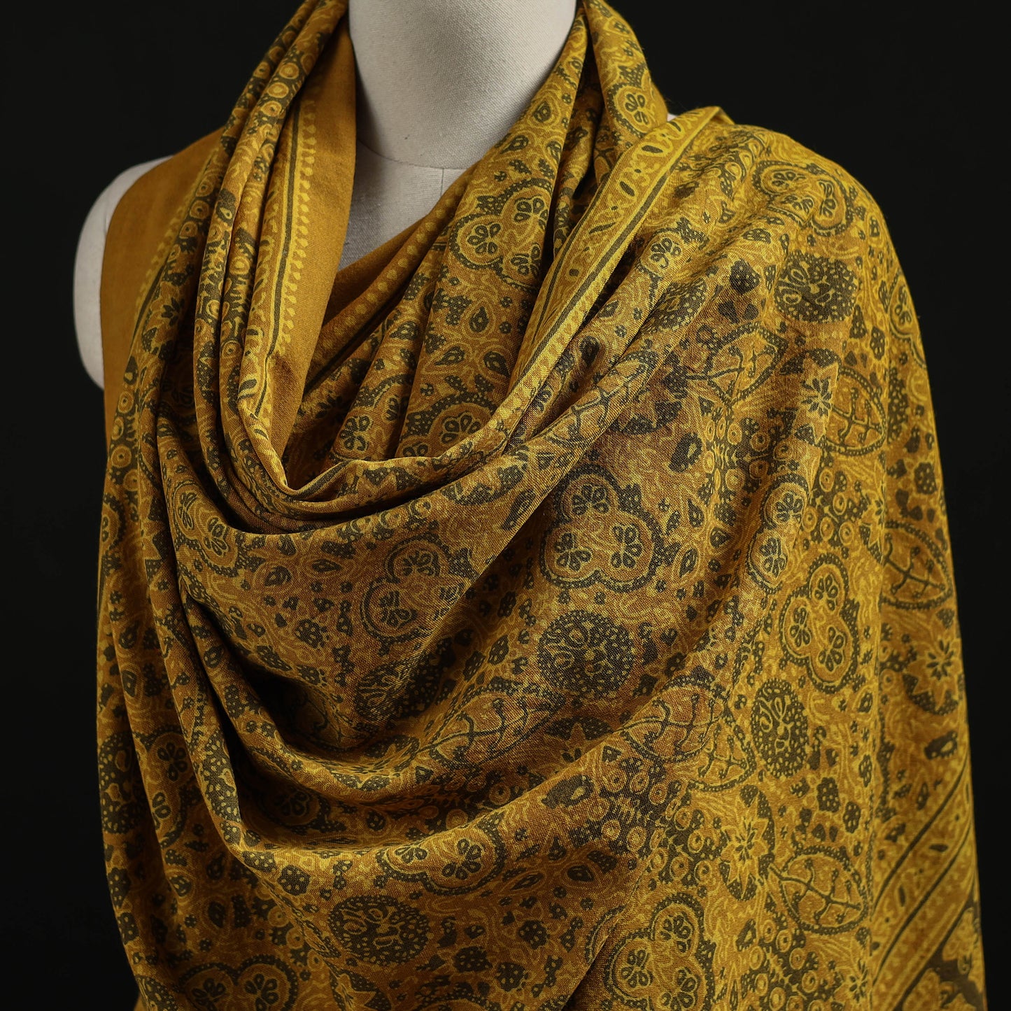 Kutch Handwoven Ajrakh Hand Block Print Merino Wool Shawl 66