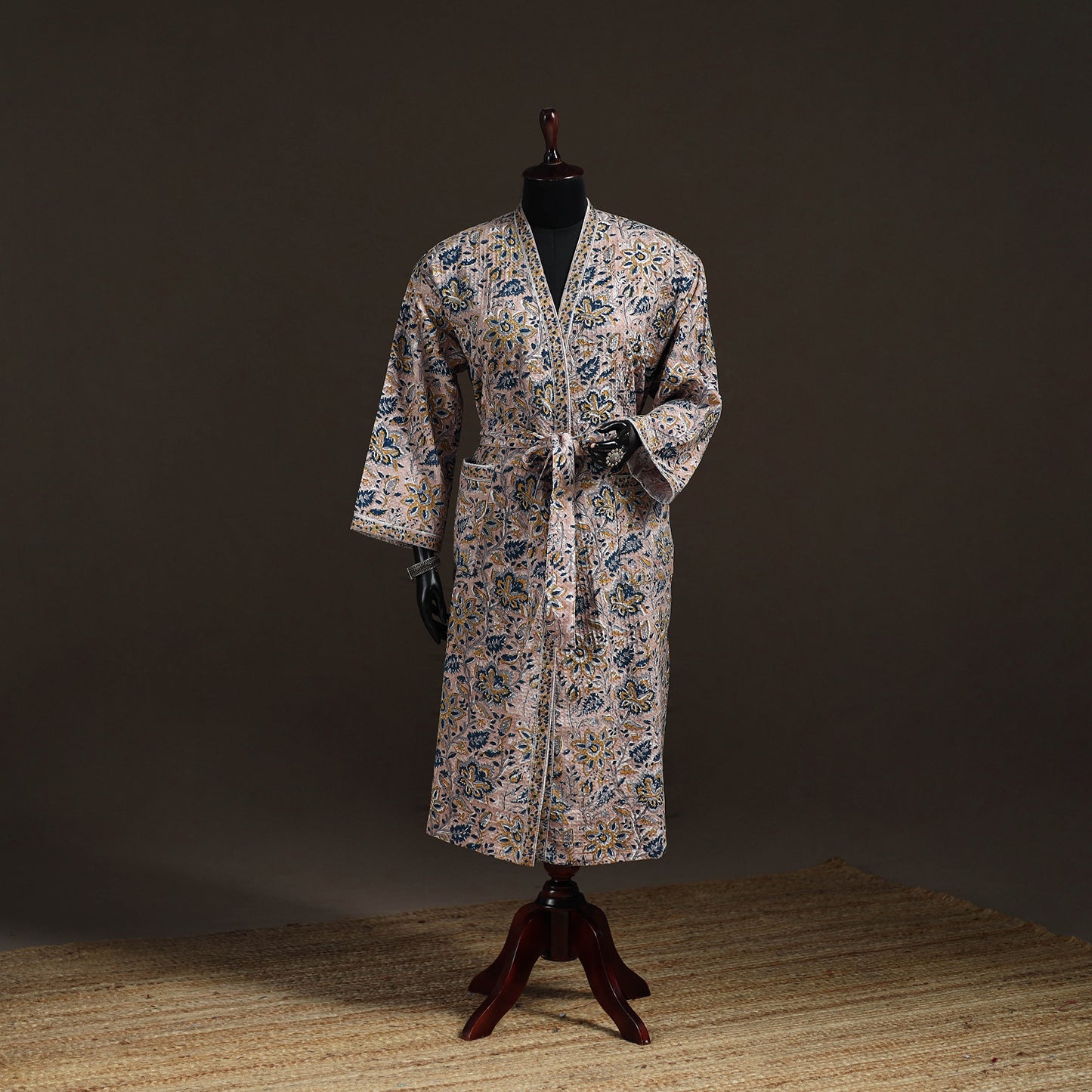 Sanganeri Hand Block Print Waffle Weave Cotton Bath Robe 23