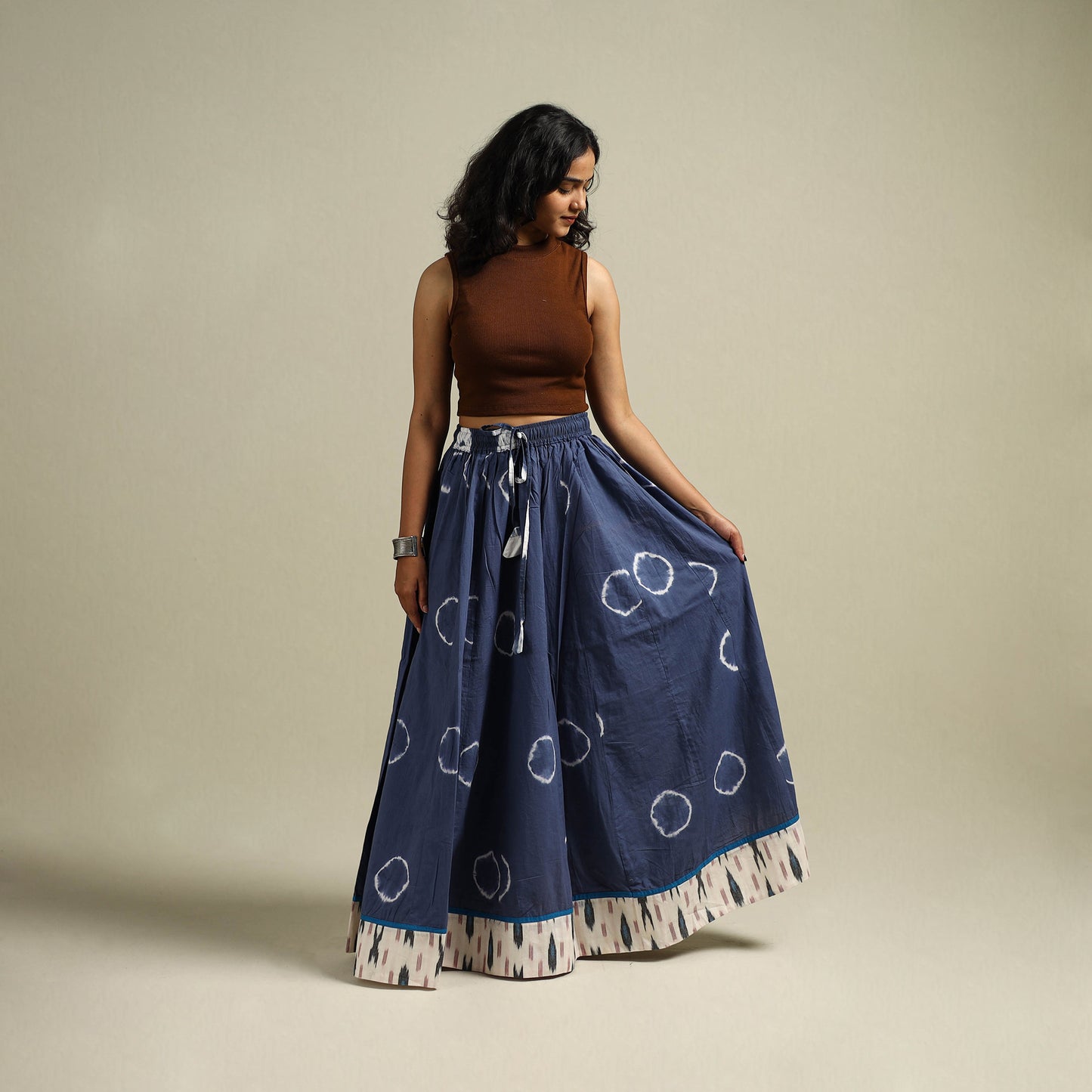 Shibori Tie-Dye 24 Kali Patchwork Cotton Long Skirt 14