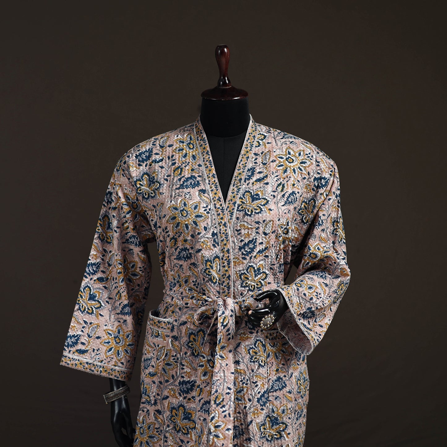 Sanganeri Hand Block Print Waffle Weave Cotton Bath Robe 23