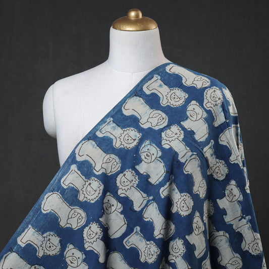 Cute वाले Animal Faces - Blue Bindaas Block Printed Cotton Fabric