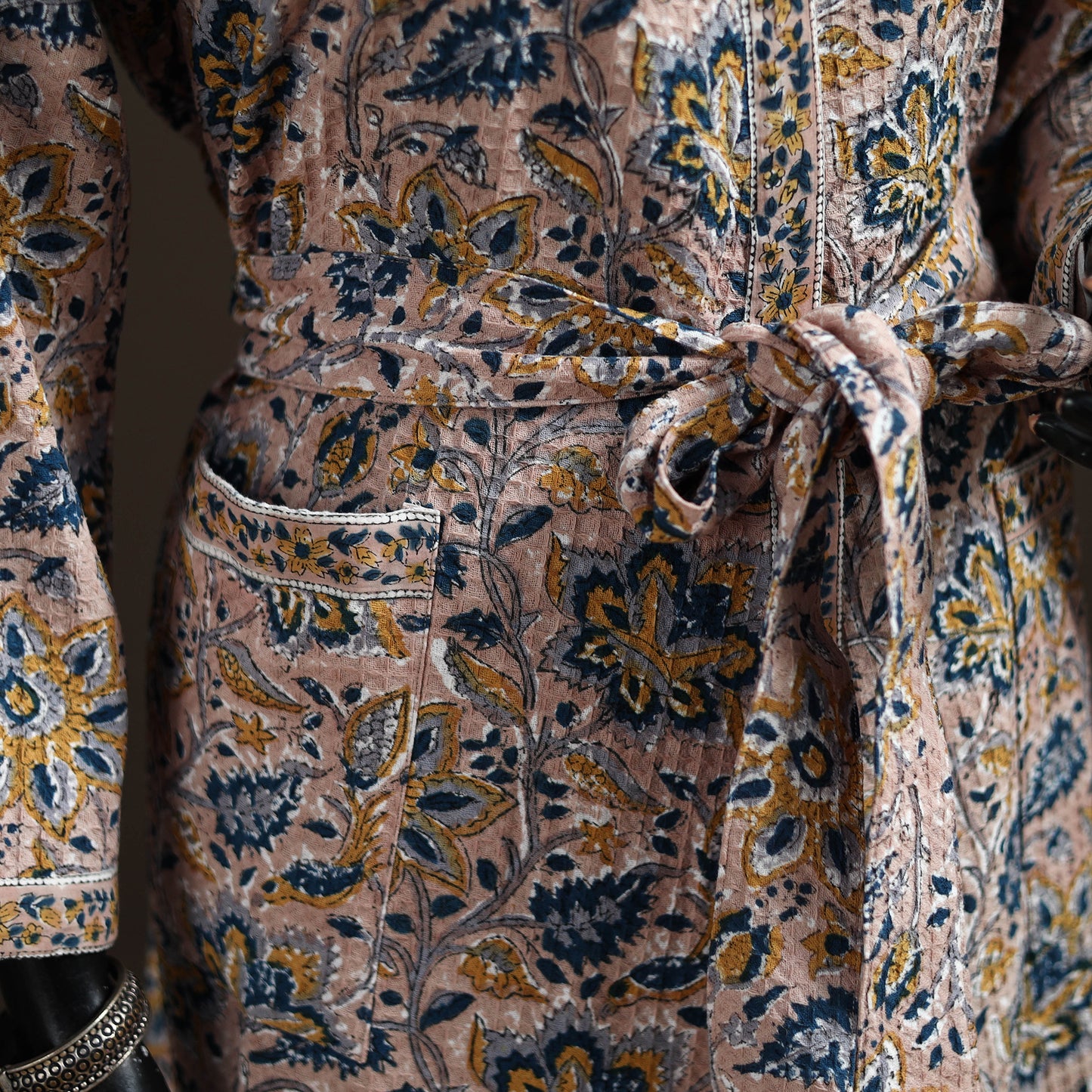 Sanganeri Hand Block Print Waffle Weave Cotton Bath Robe 23