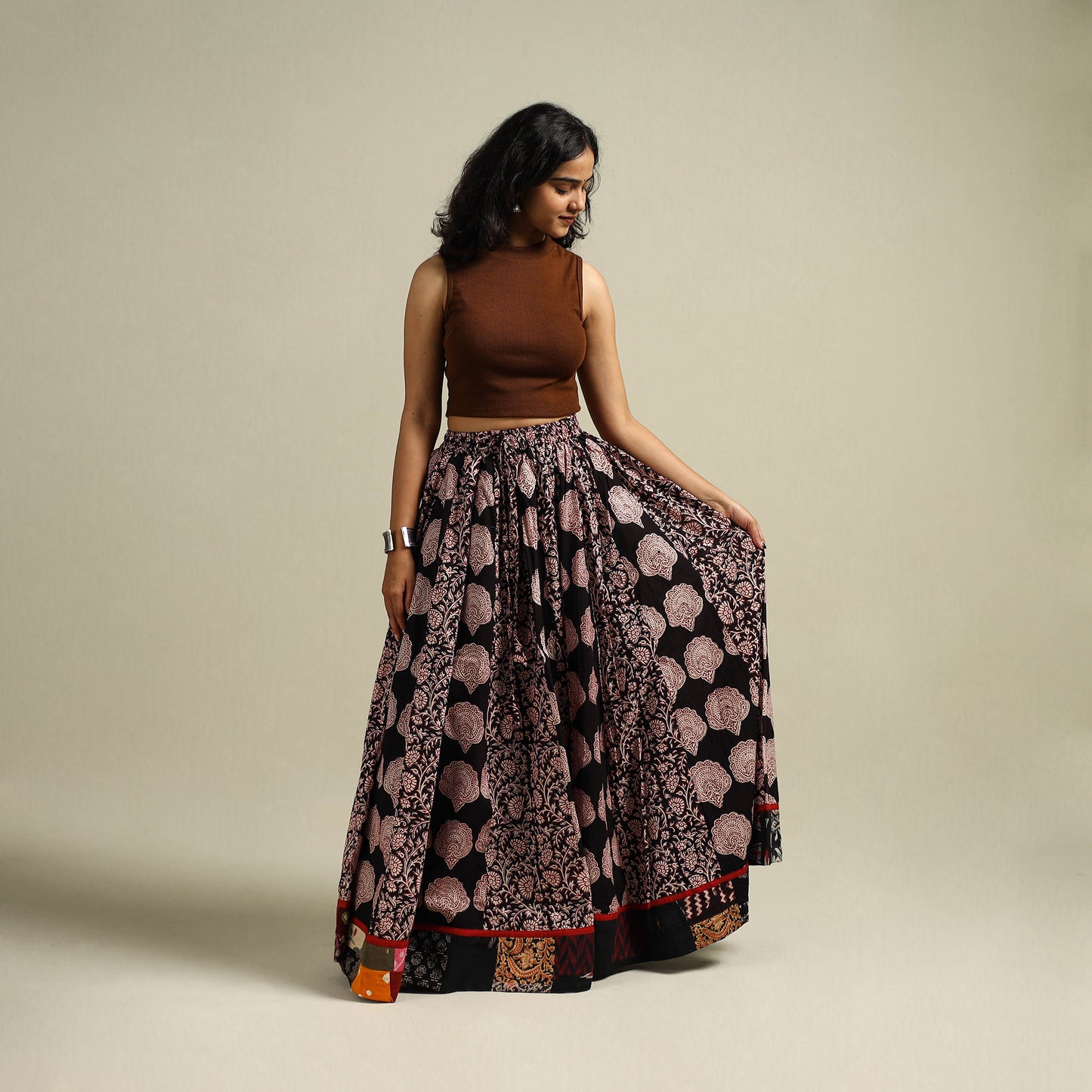 Bagh Hand Block Print 24 Kali Patchwork Cotton Long Skirt 15