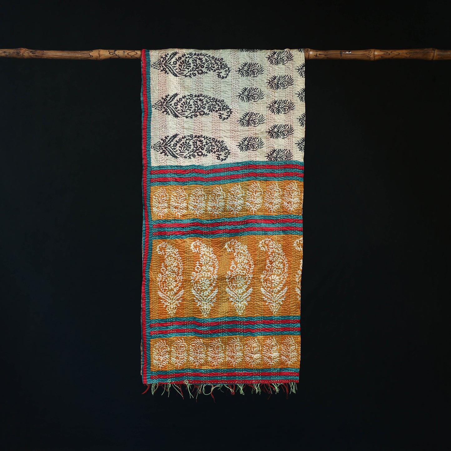 Bengal Kantha Handwork Patchwork Reversible Silk Stole 315