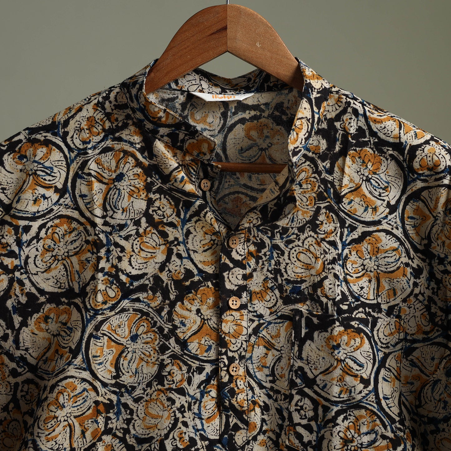 Hand Block Print Natural Dyed Cotton Short Kalamkari Kurta for Men 06