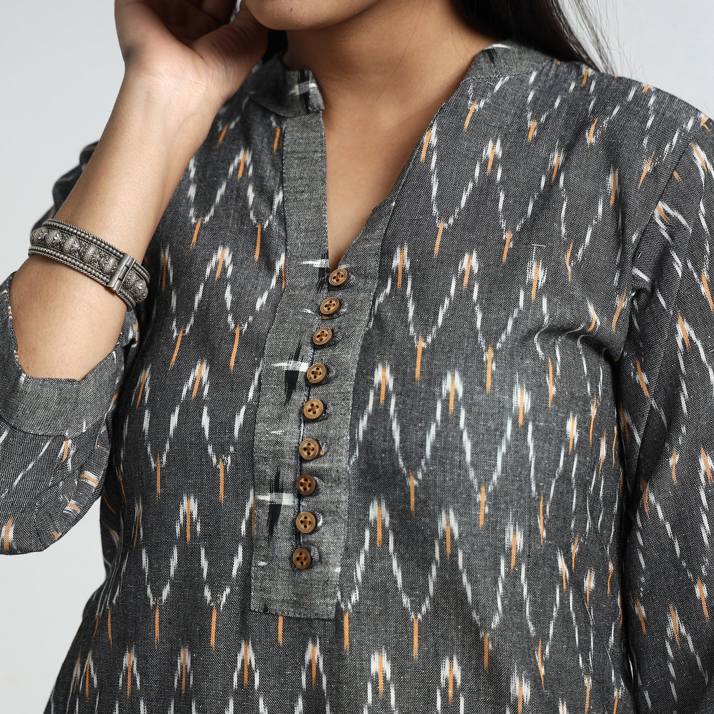 Pochampally Ikat Kurta with Palazzo & Dupatta Set