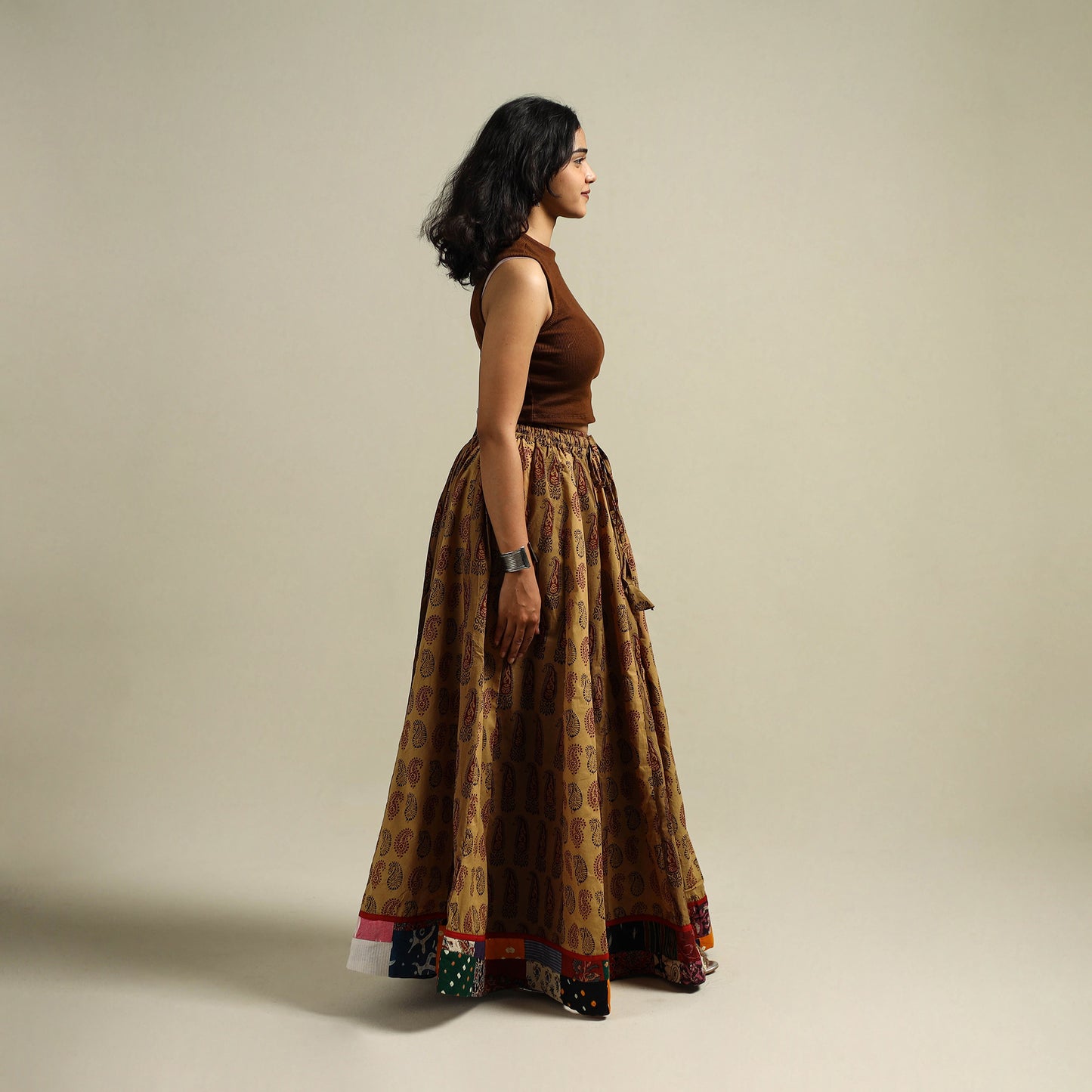 Bagh Hand Block Print 24 Kali Patchwork Cotton Long Skirt 16