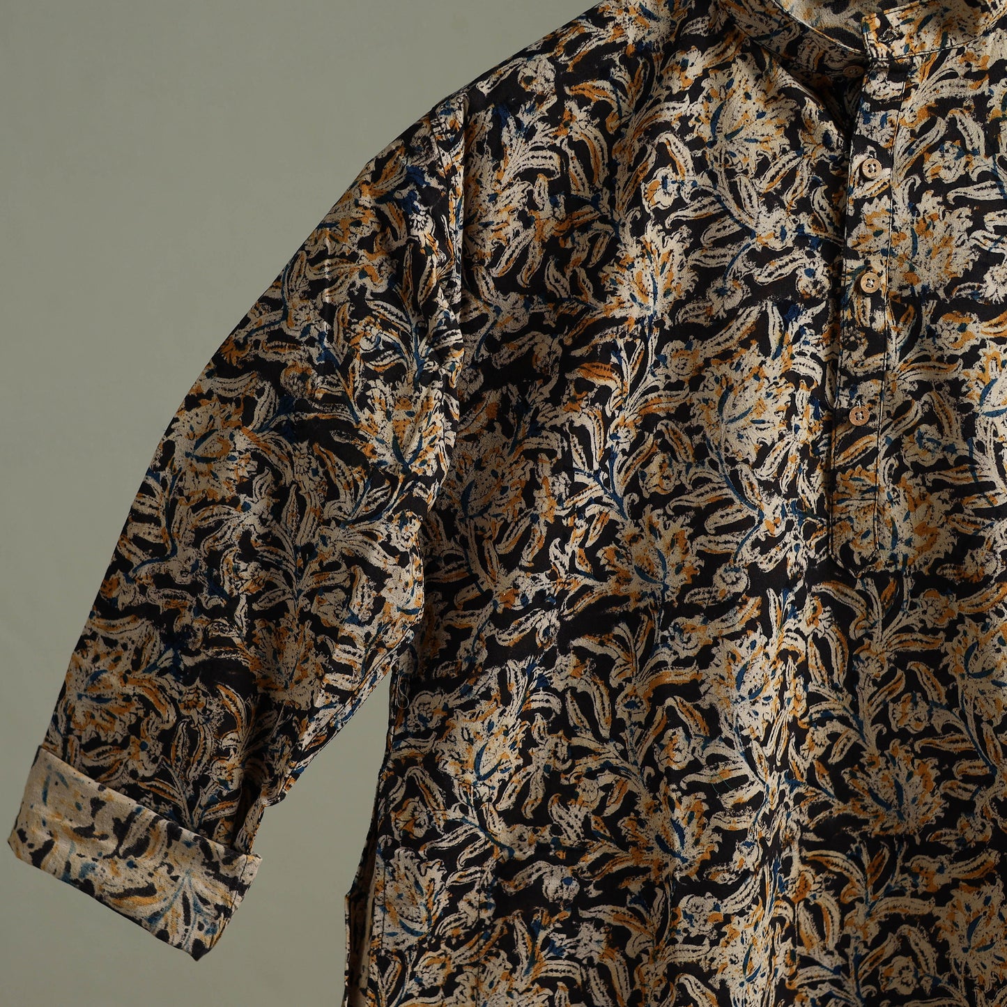 Hand Block Print Natural Dyed Cotton Long Kalamkari Kurta for Men 20