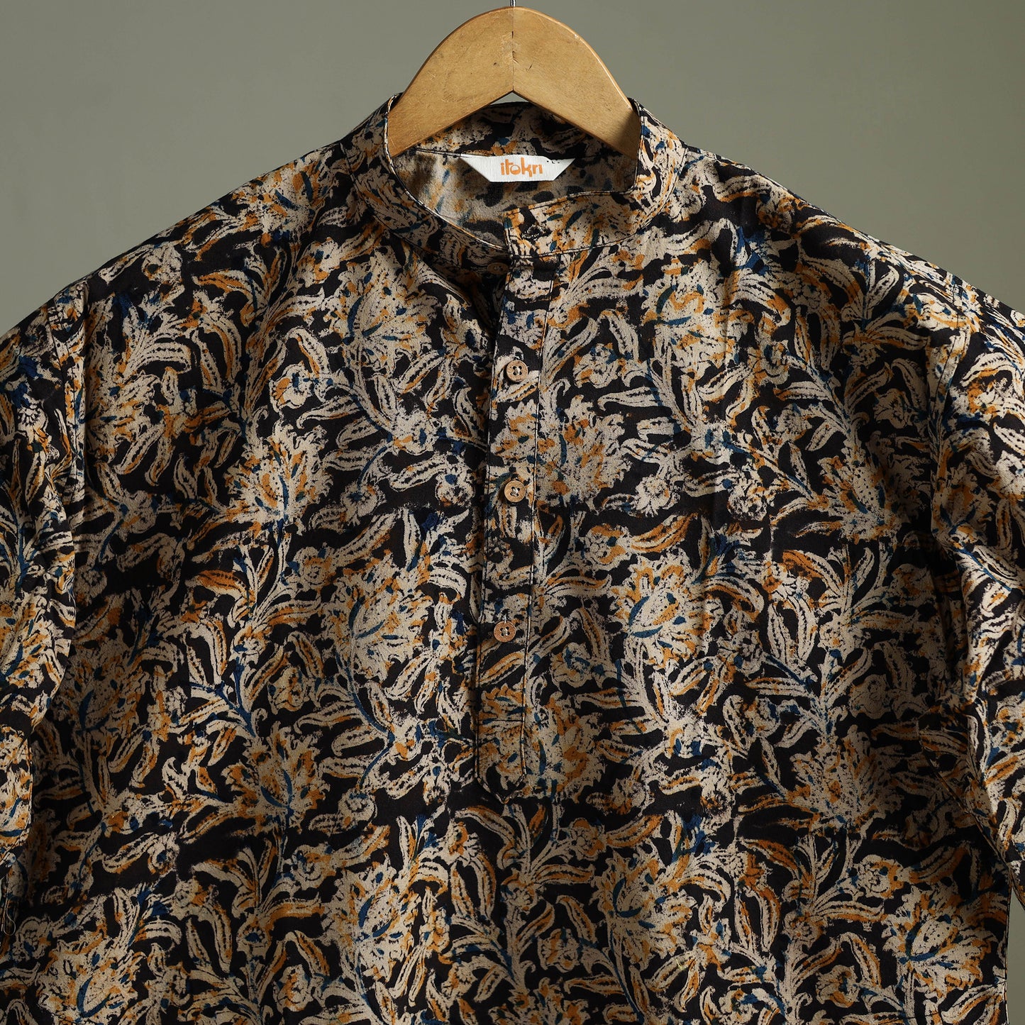 Hand Block Print Natural Dyed Cotton Long Kalamkari Kurta for Men 20