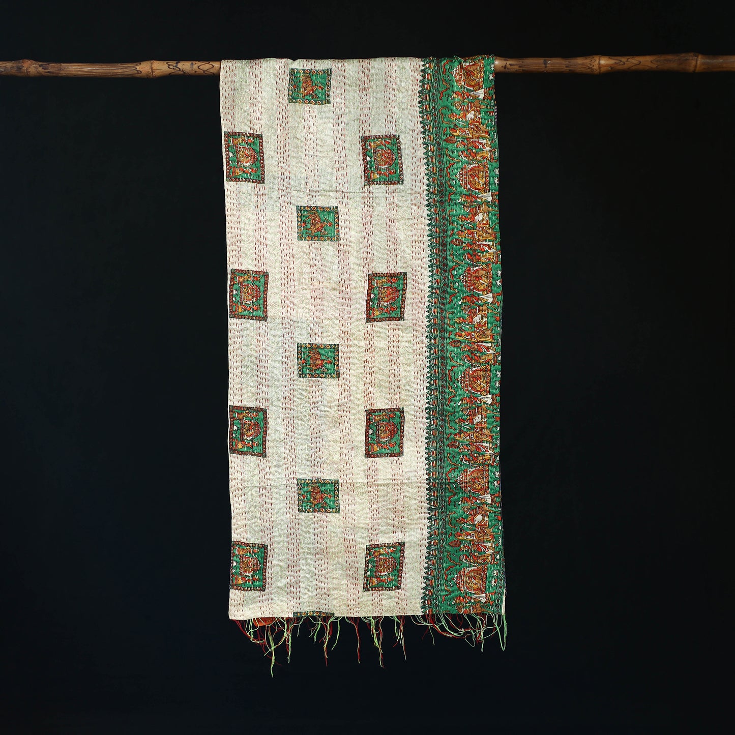Bengal Kantha Handwork Patchwork Reversible Silk Stole 307