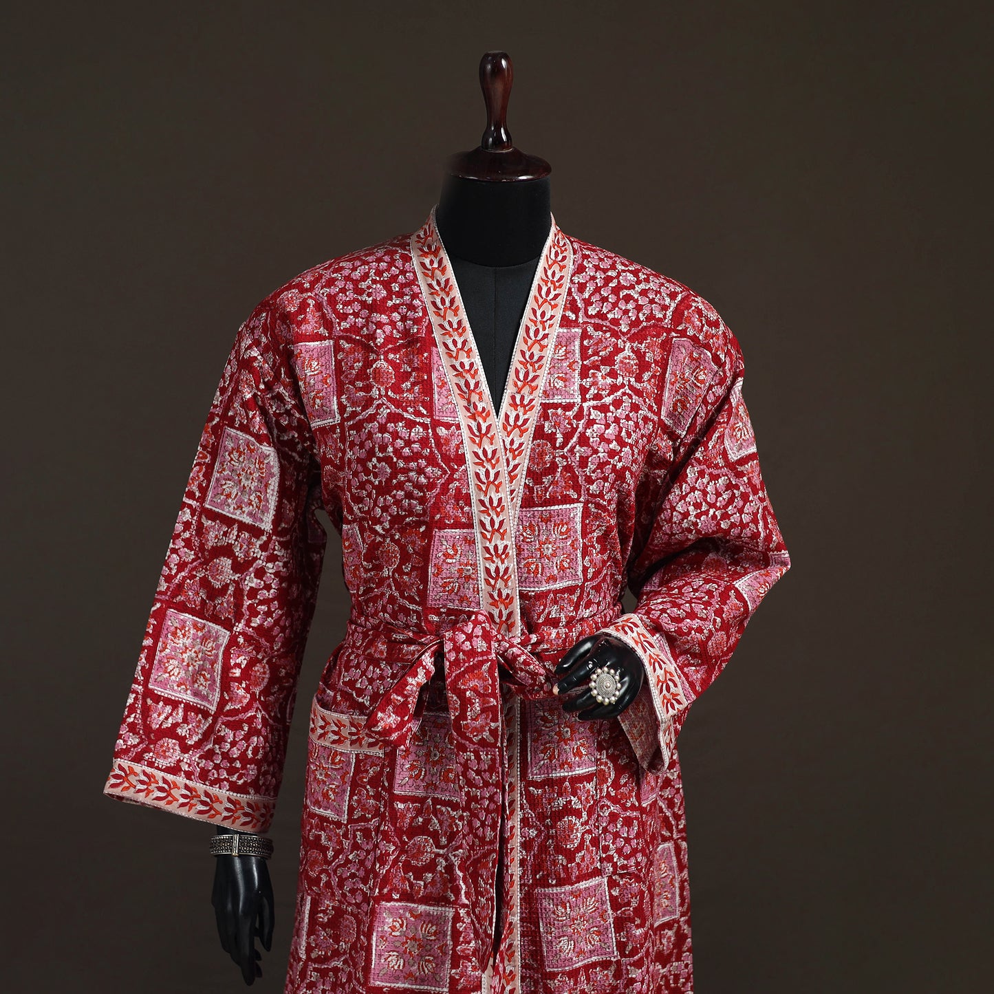 Sanganeri Hand Block Print Waffle Weave Cotton Bath Robe 27