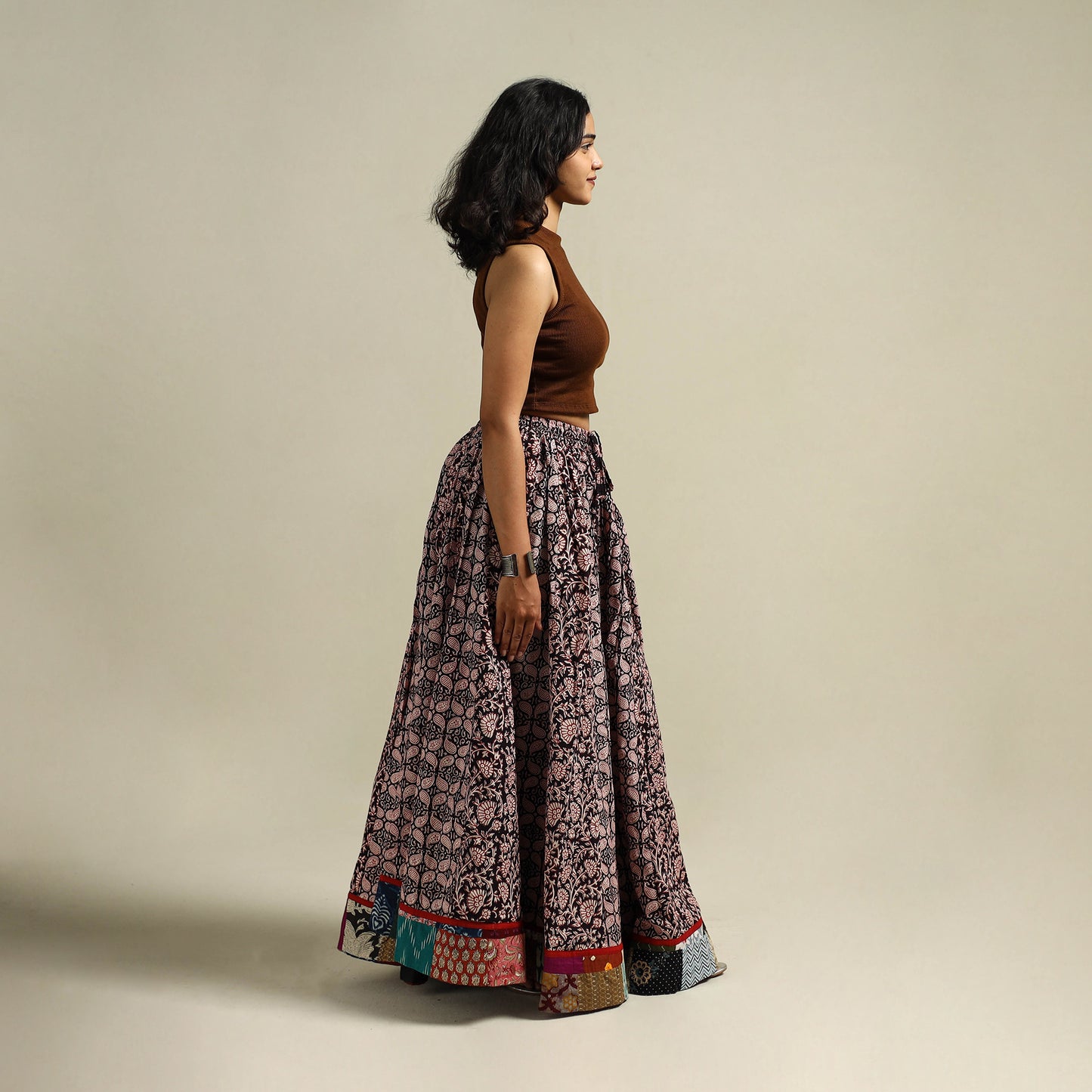 Bagh Hand Block Print 24 Kali Patchwork Cotton Long Skirt 18