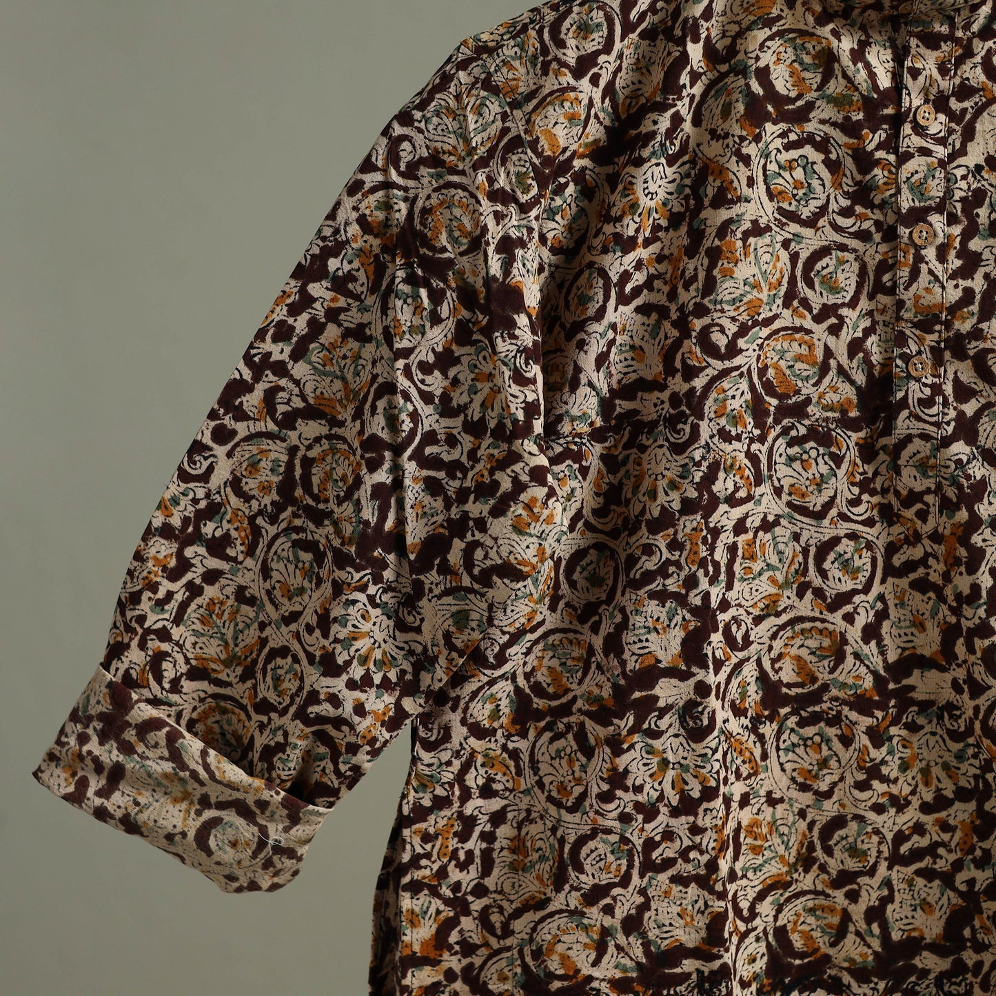 Hand Block Print Natural Dyed Cotton Long Kalamkari Kurta for Men 14