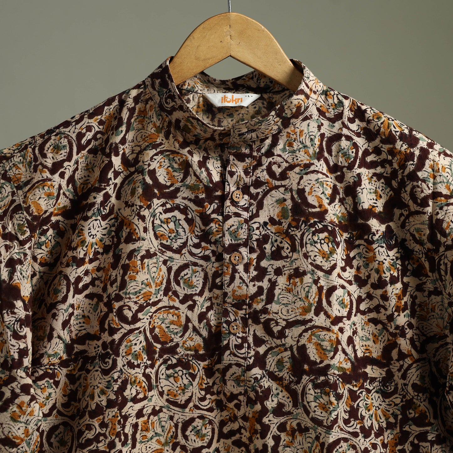 Hand Block Print Natural Dyed Cotton Long Kalamkari Kurta for Men 14