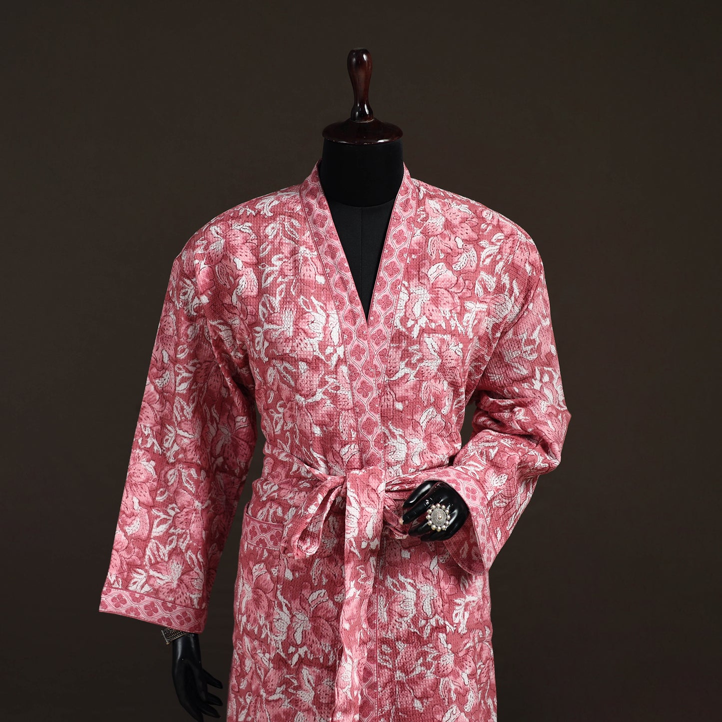 Sanganeri Hand Block Print Waffle Weave Cotton Bath Robe 28