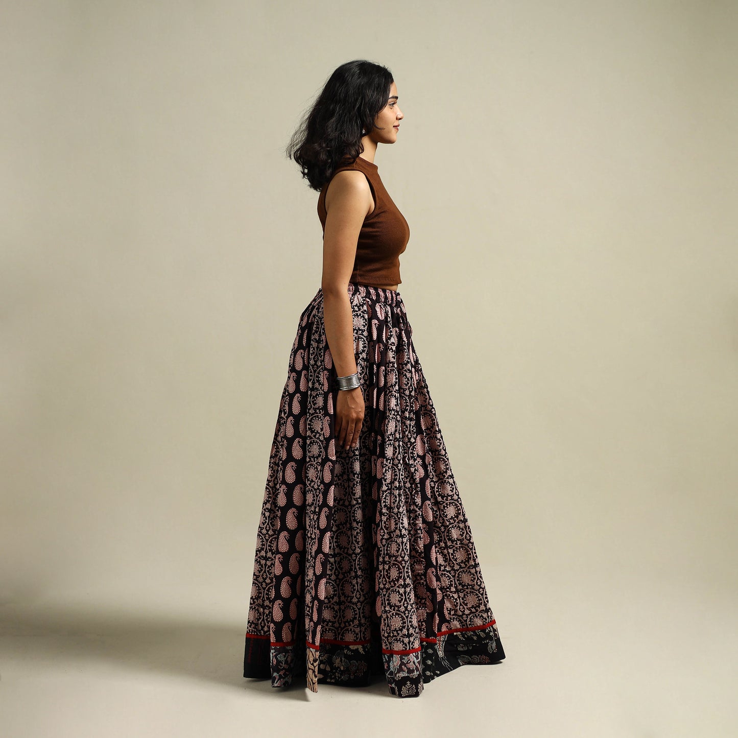 Bagh Hand Block Print 24 Kali Patchwork Cotton Long Skirt 19