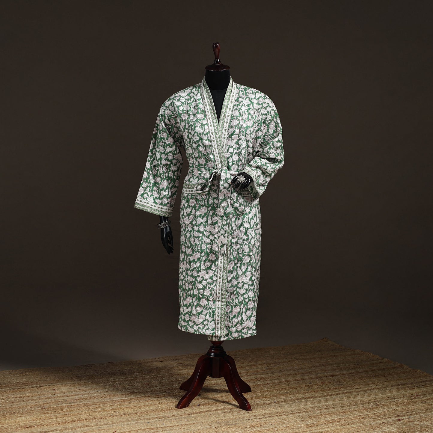Sanganeri Hand Block Print Waffle Weave Cotton Bath Robe 29