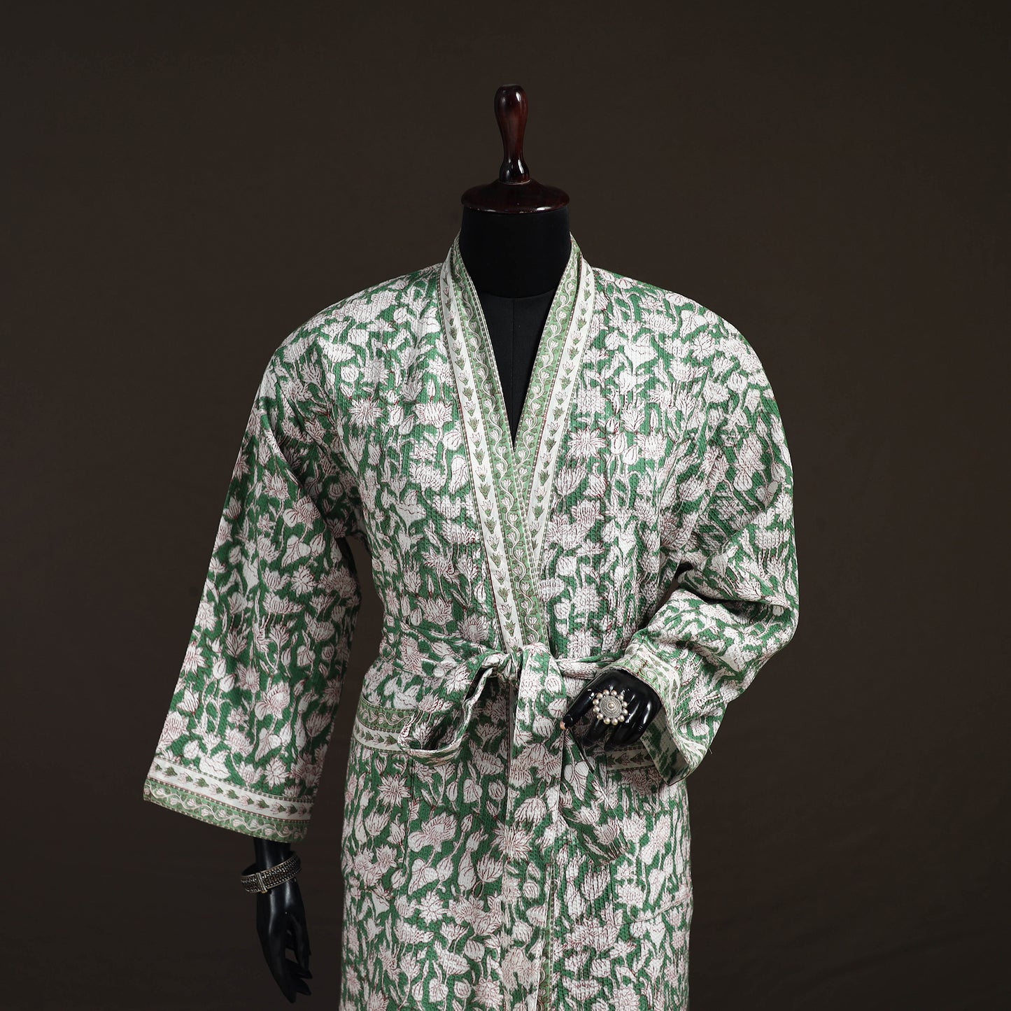 Sanganeri Hand Block Print Waffle Weave Cotton Bath Robe 29