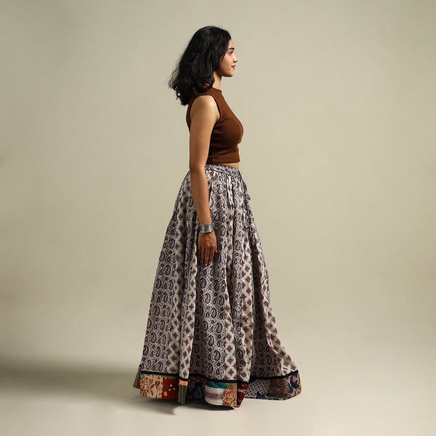 Bagh Hand Block Print 24 Kali Patchwork Cotton Long Skirt 20