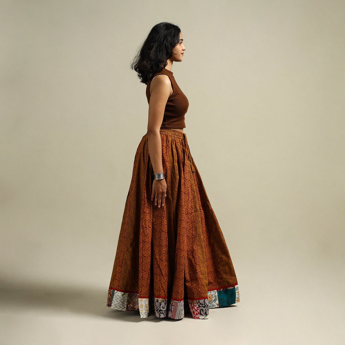 Bagh Hand Block Print 24 Kali Patchwork Cotton Long Skirt 21