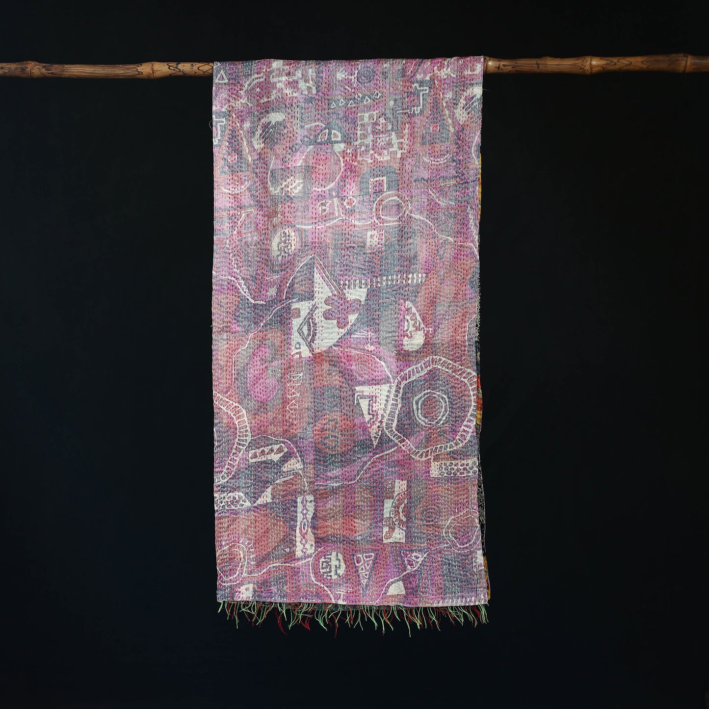 Bengal Kantha Handwork Patchwork Reversible Silk Stole 287