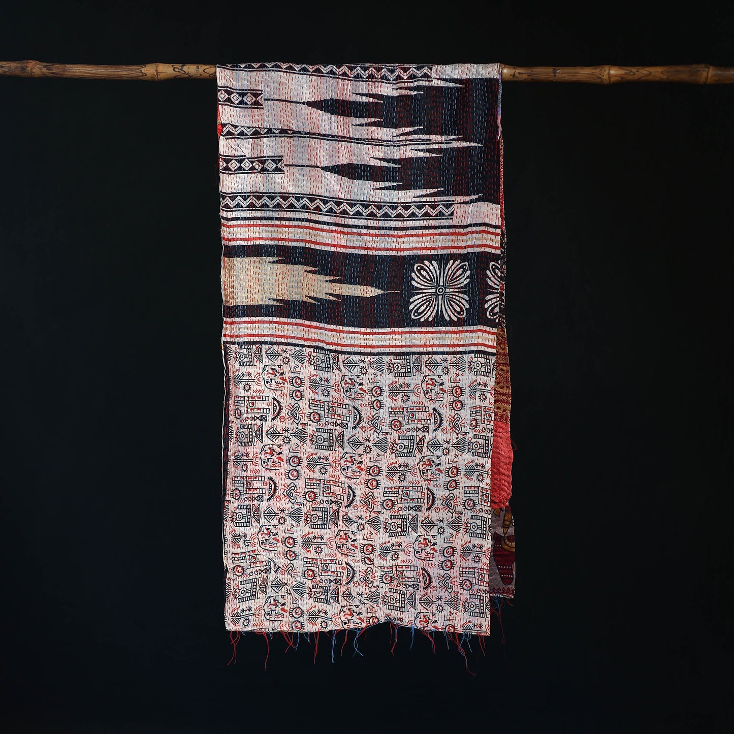 Bengal Kantha Handwork Patchwork Reversible Silk Stole 286