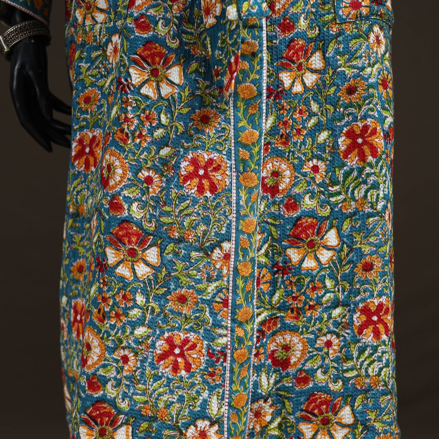 Sanganeri Hand Block Print Waffle Weave Cotton Bath Robe 35